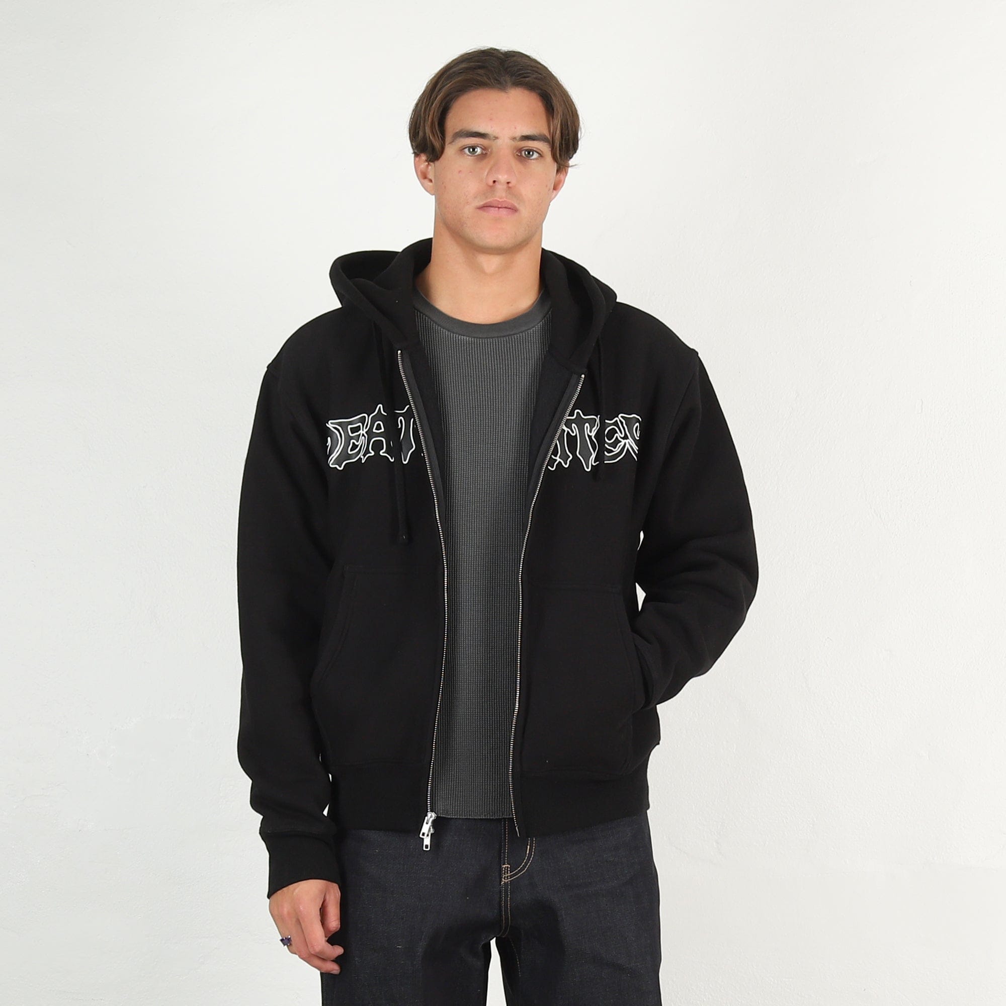 Death Rites Script Zip Hooded Sweater - Black