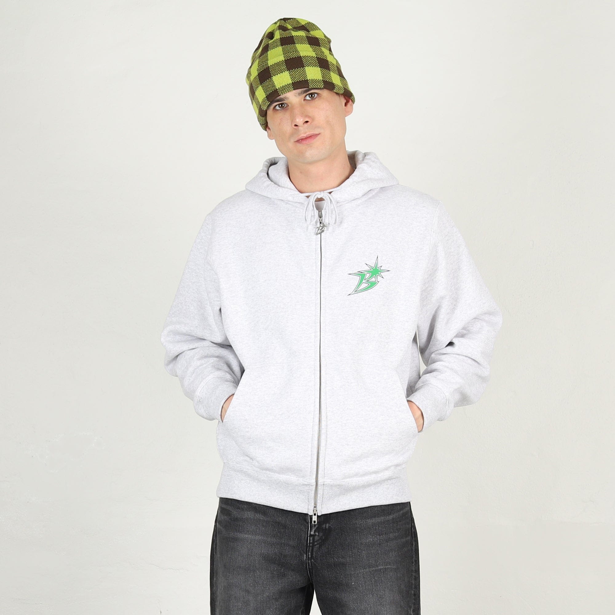 Bott B Logo Zip Hoodie - Ash/Green