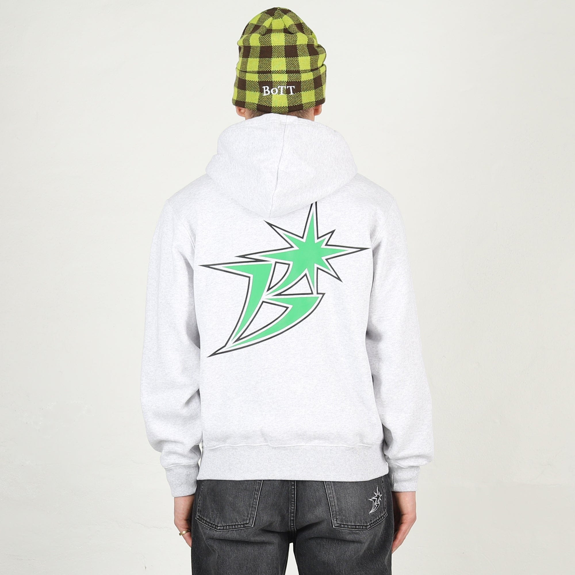 Bott B Logo Zip Hoodie - Ash/Green