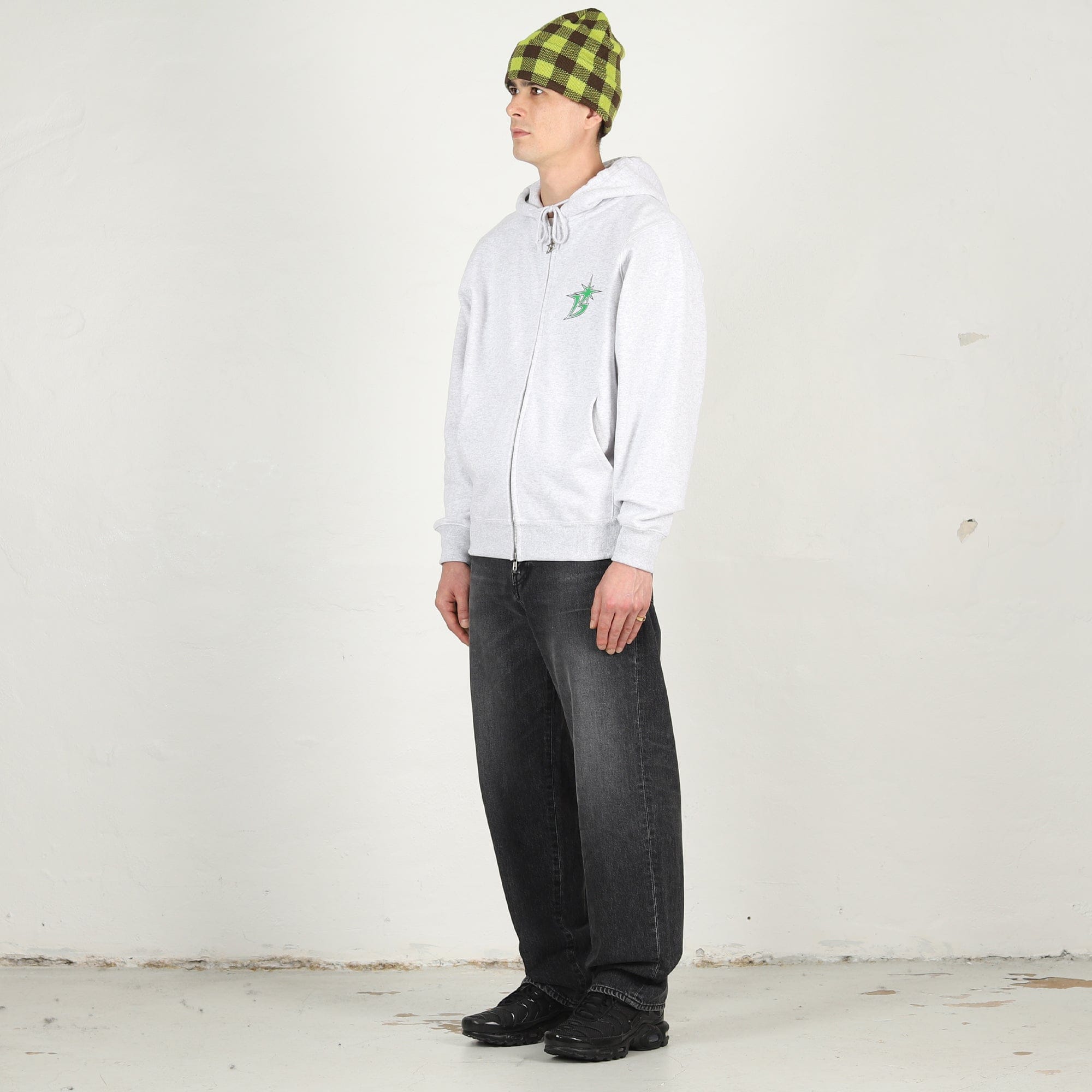 Bott B Logo Zip Hoodie - Ash/Green