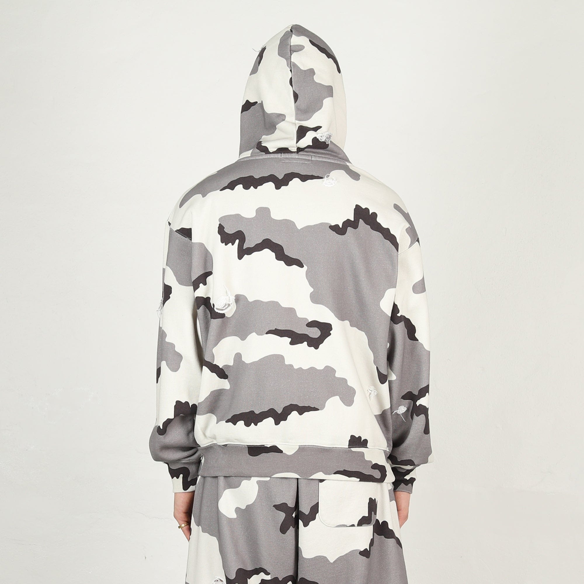 Bott Henley-neck Camo Hoodie - Grey