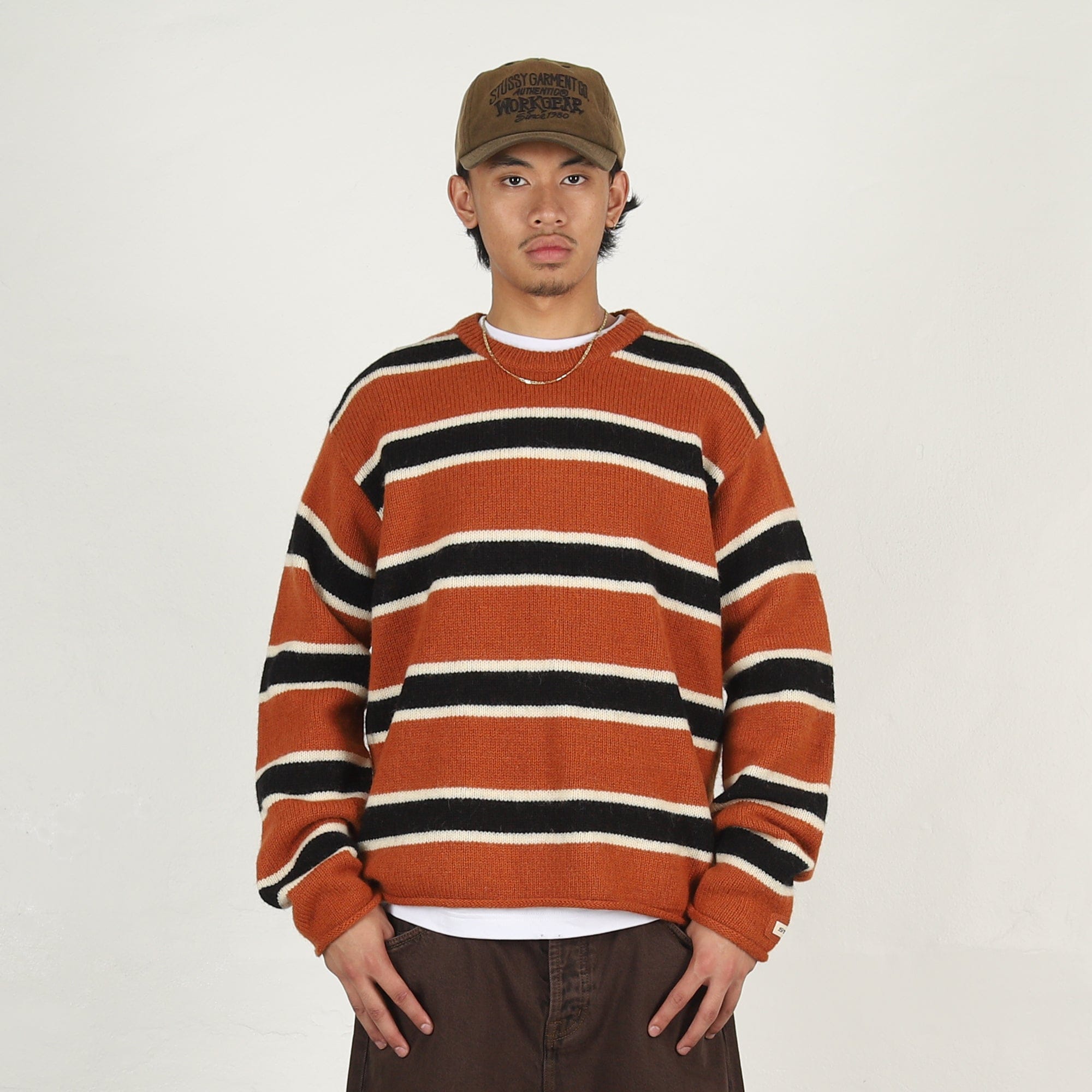 Stussy Striped Wool Sweater- Umber