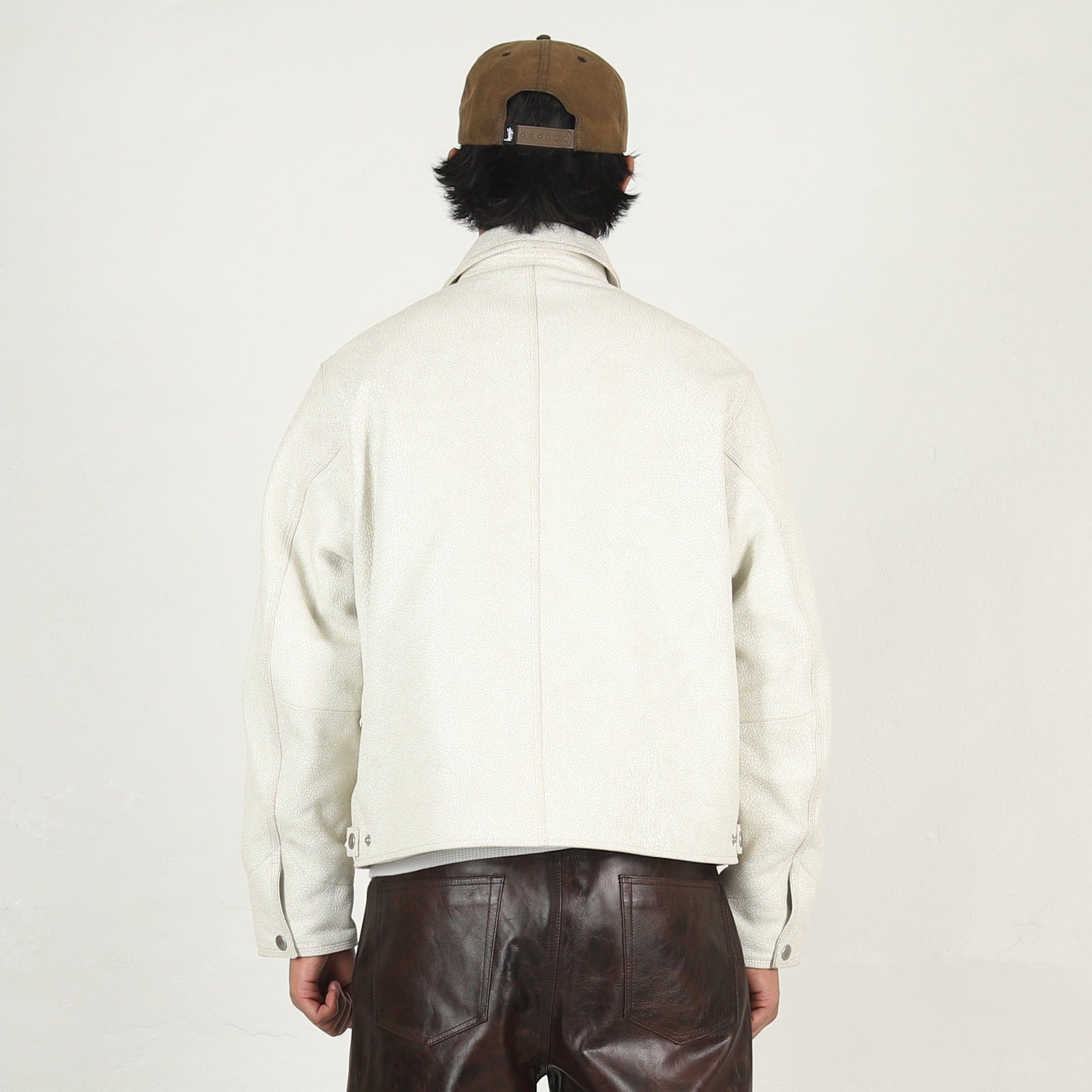 Stussy Garage Jacket Cracked Leather- White Crack