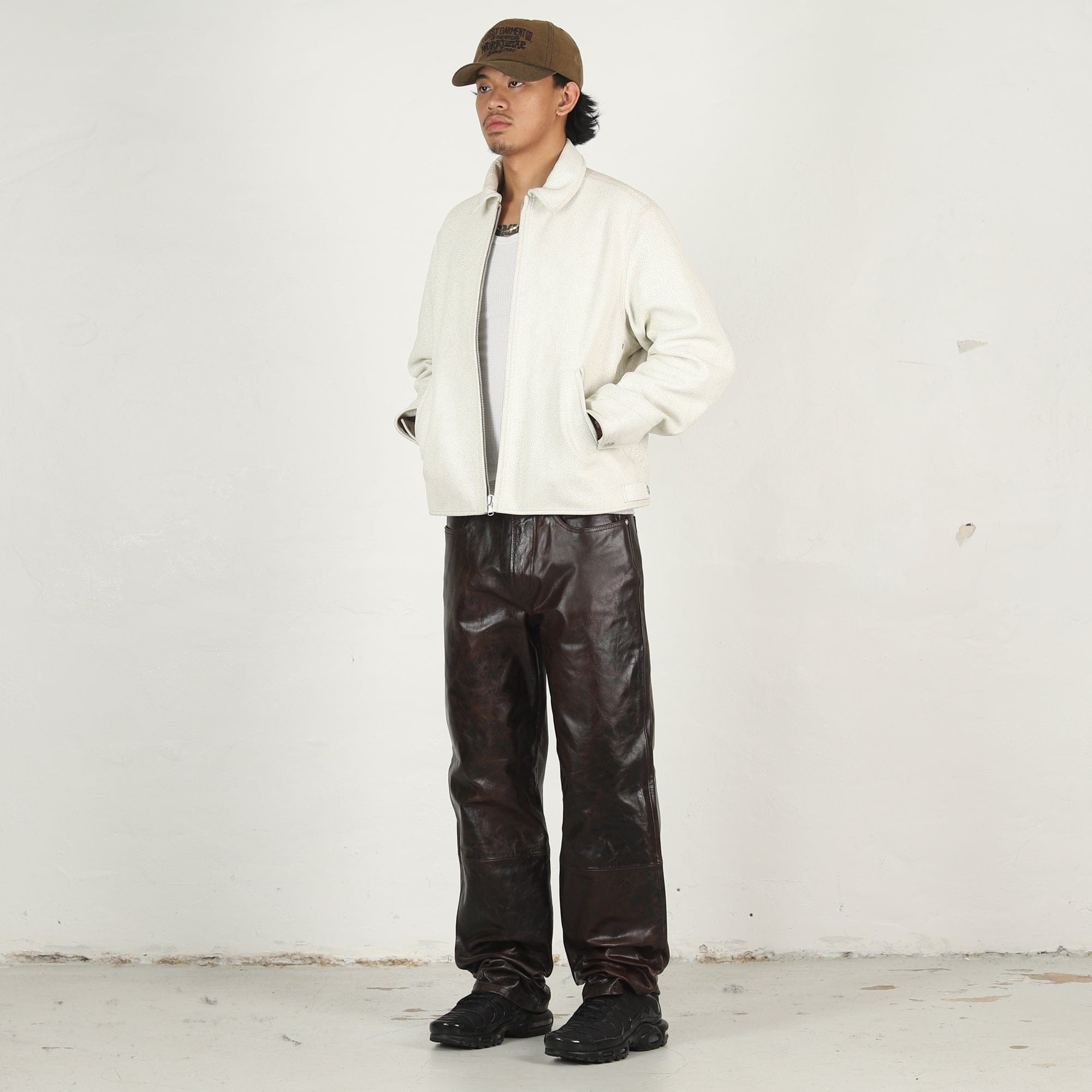 Stussy Garage Jacket Cracked Leather- White Crack