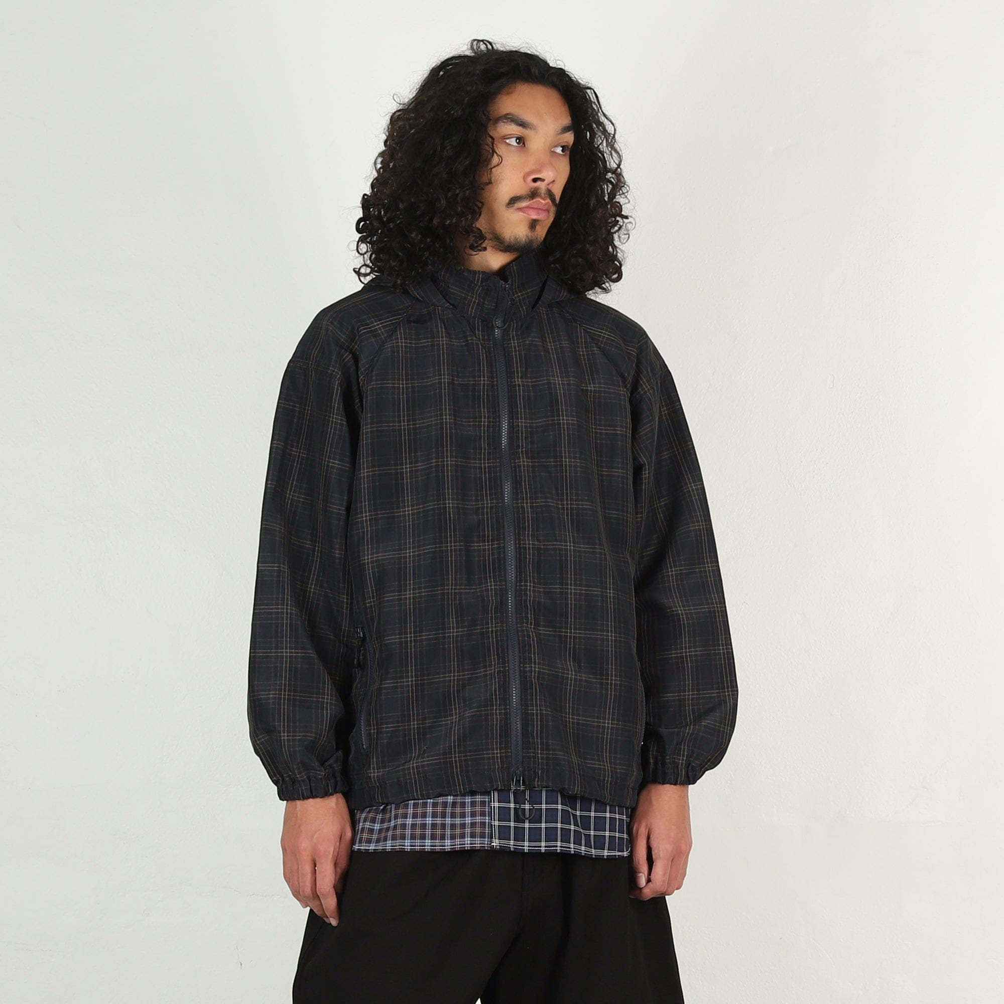 Cdg Homme Polyester Ramie Check Jacket - Navy