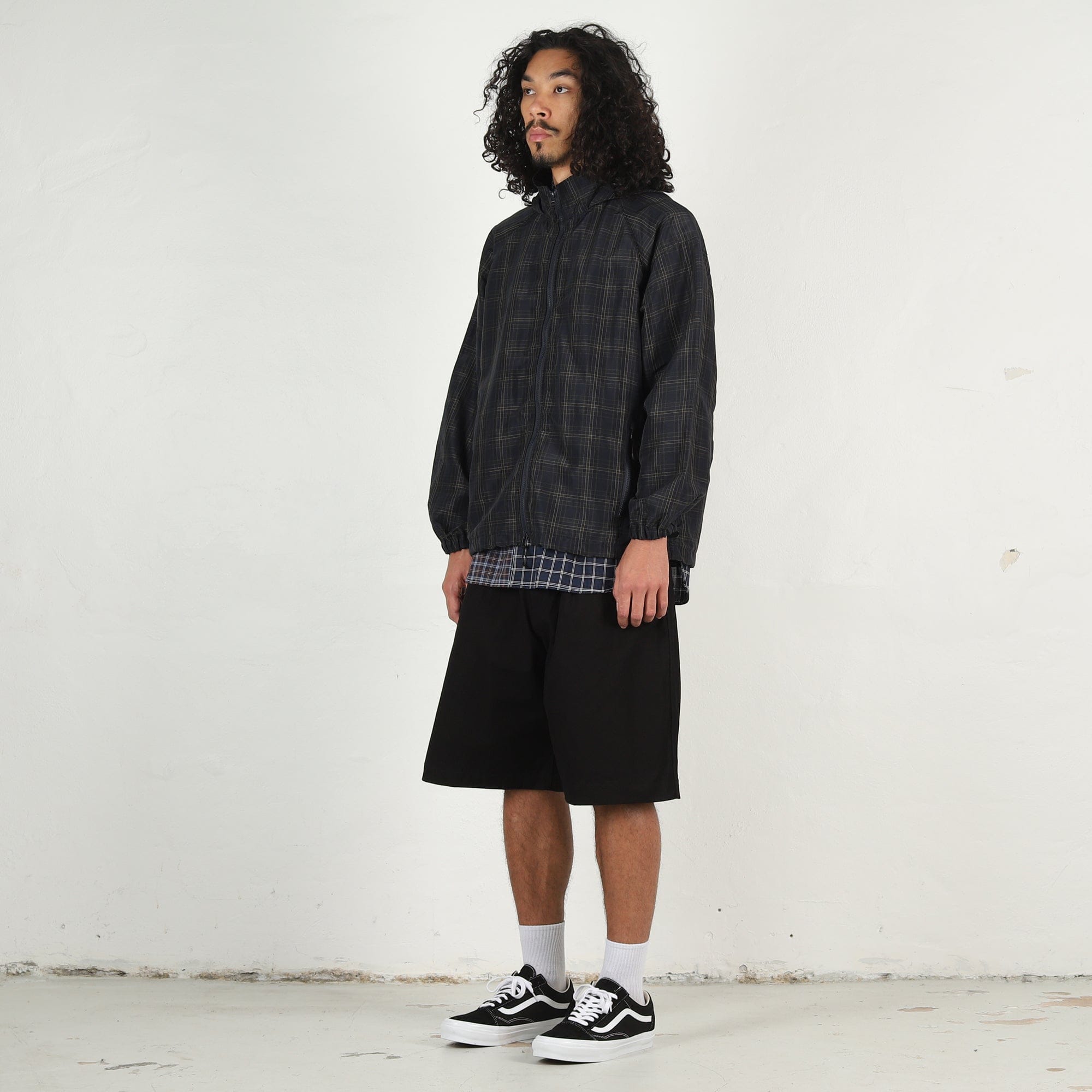 Cdg Homme Polyester Ramie Check Jacket - Navy