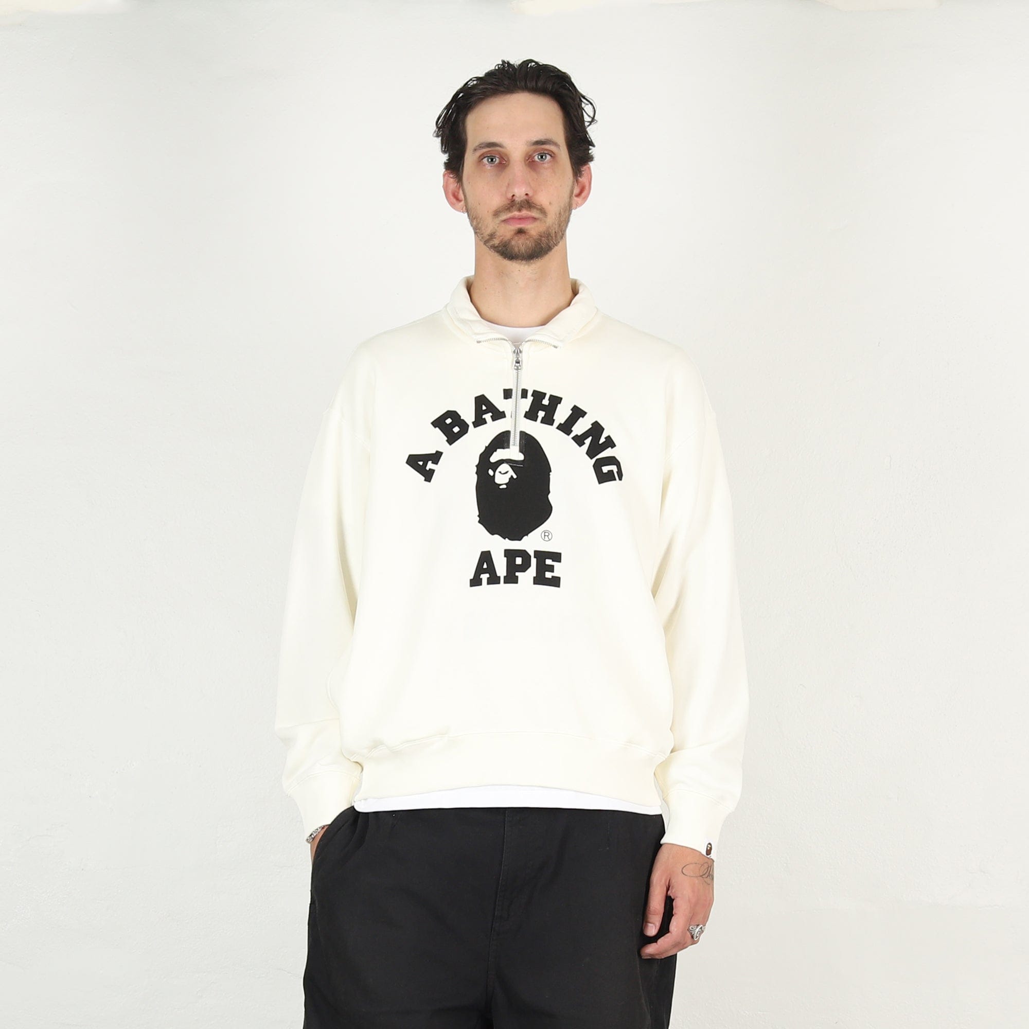 BAPE College Half Zip Relaxed Sweatshirt - Ivory