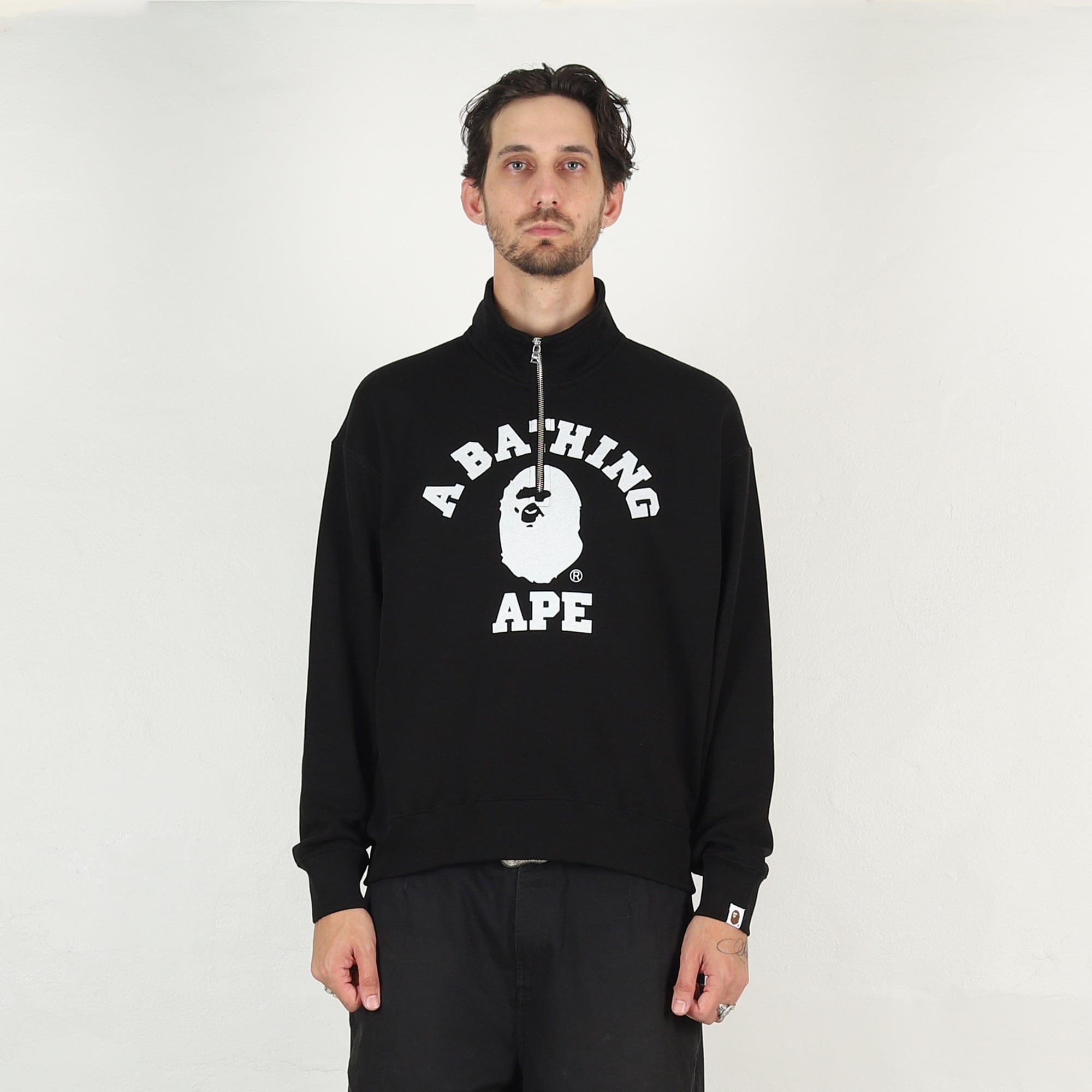 BAPE College Half Zip Relaxed Sweatshirt - Black