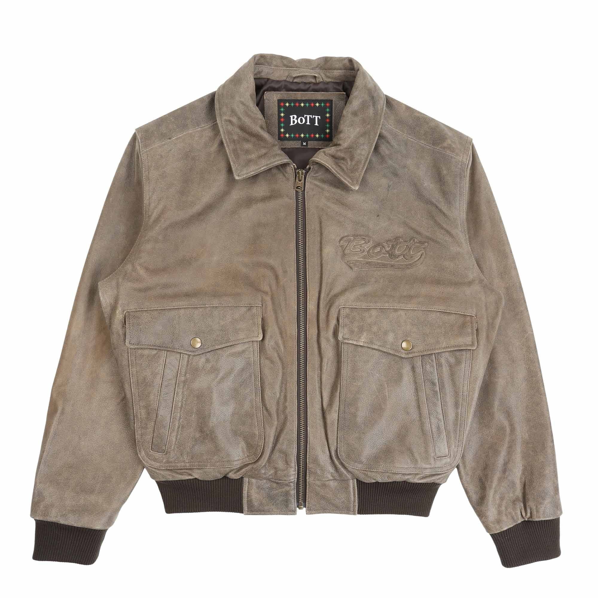 Bott Script Logo Cracked Leather Jacket - Brown