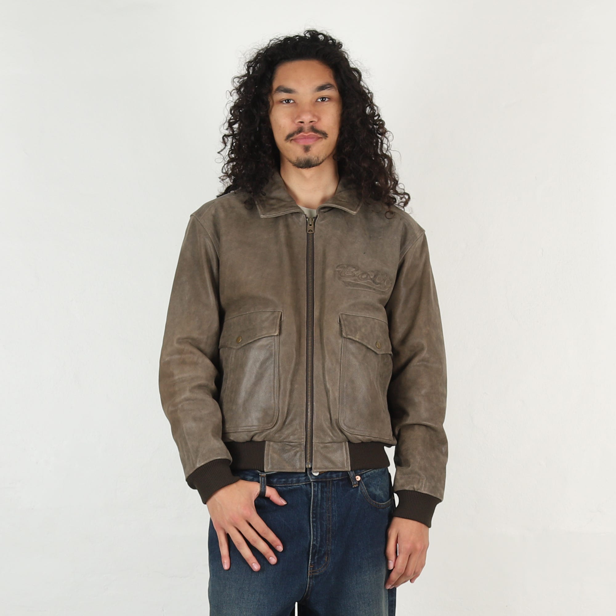 Bott Script Logo Cracked Leather Jacket - Brown