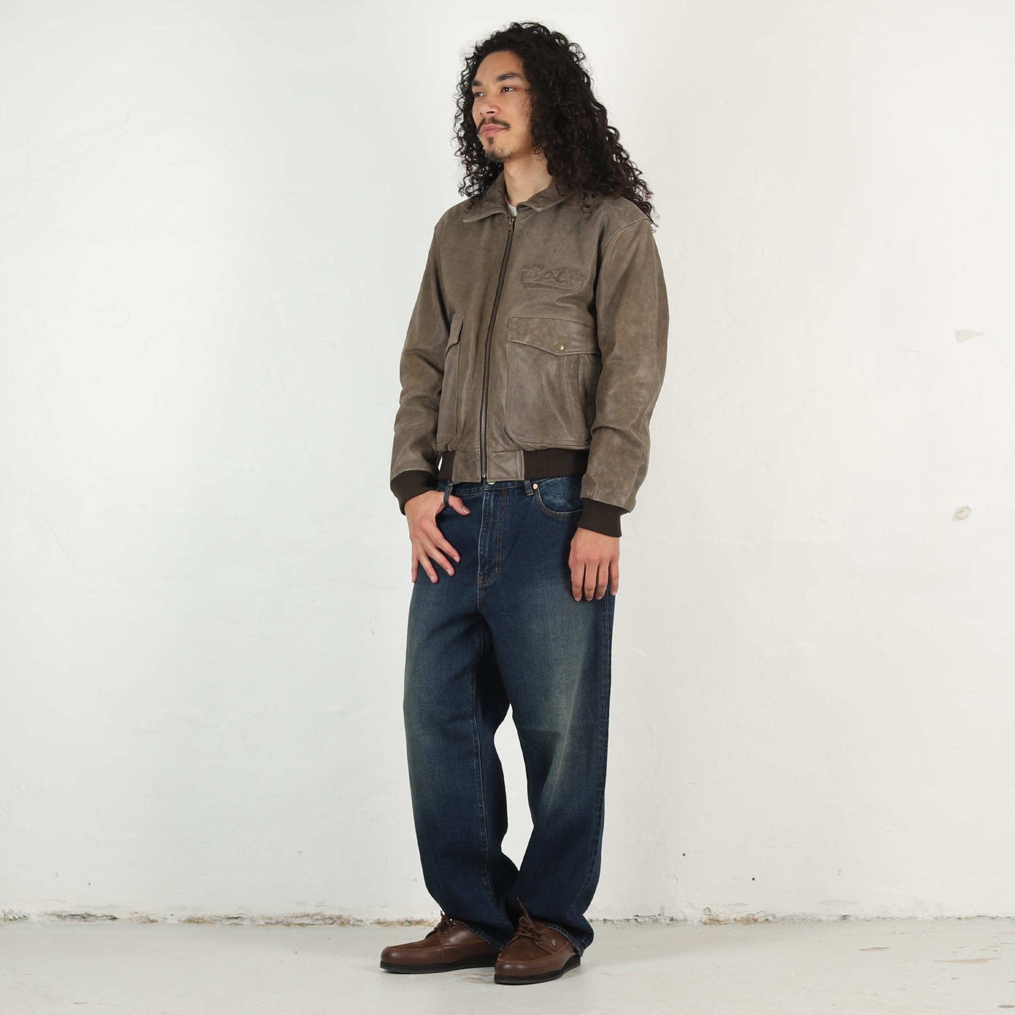Bott Script Logo Cracked Leather Jacket - Brown