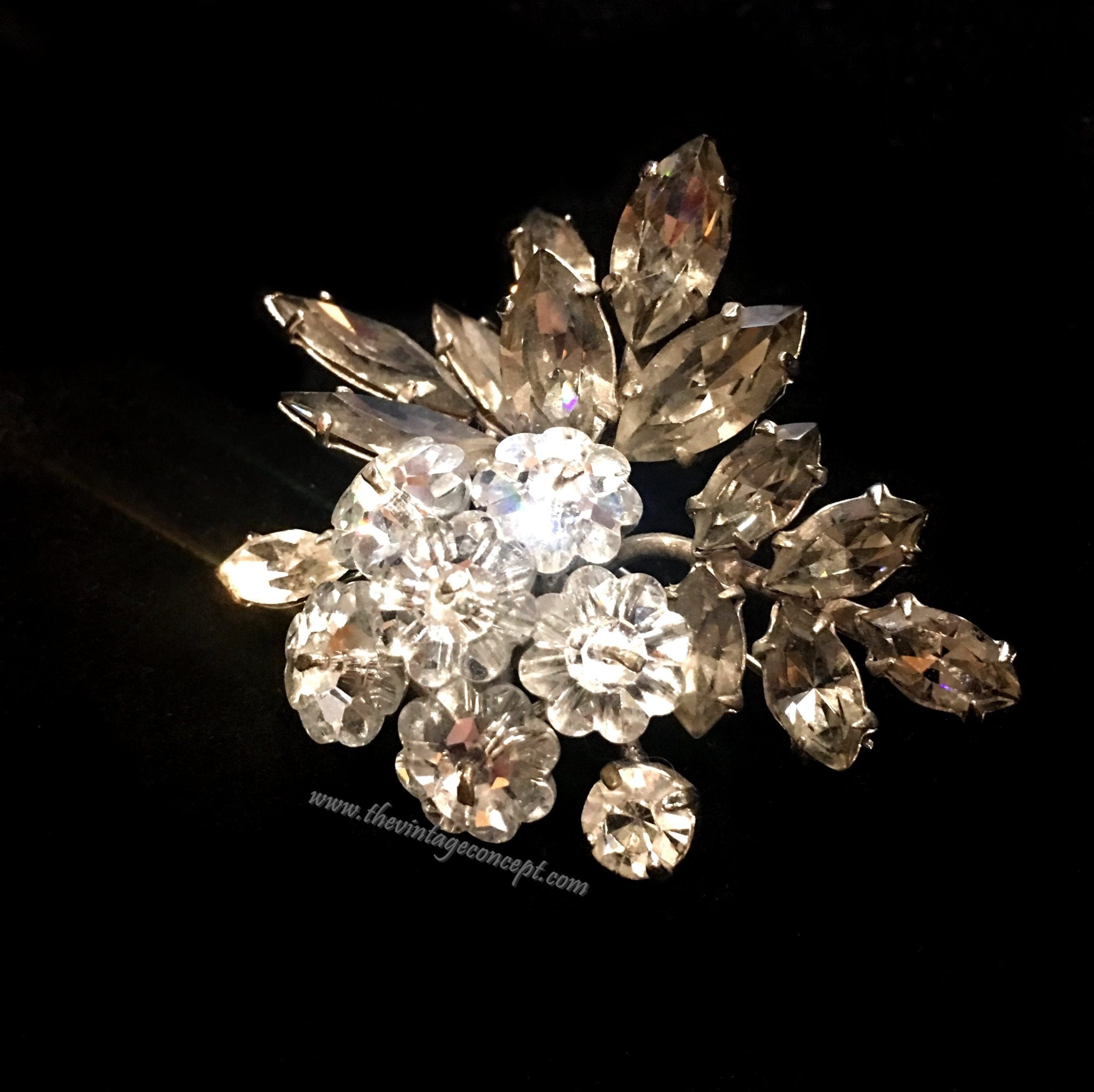 Vintage Concept HK Black & Silver Crystal Brooch