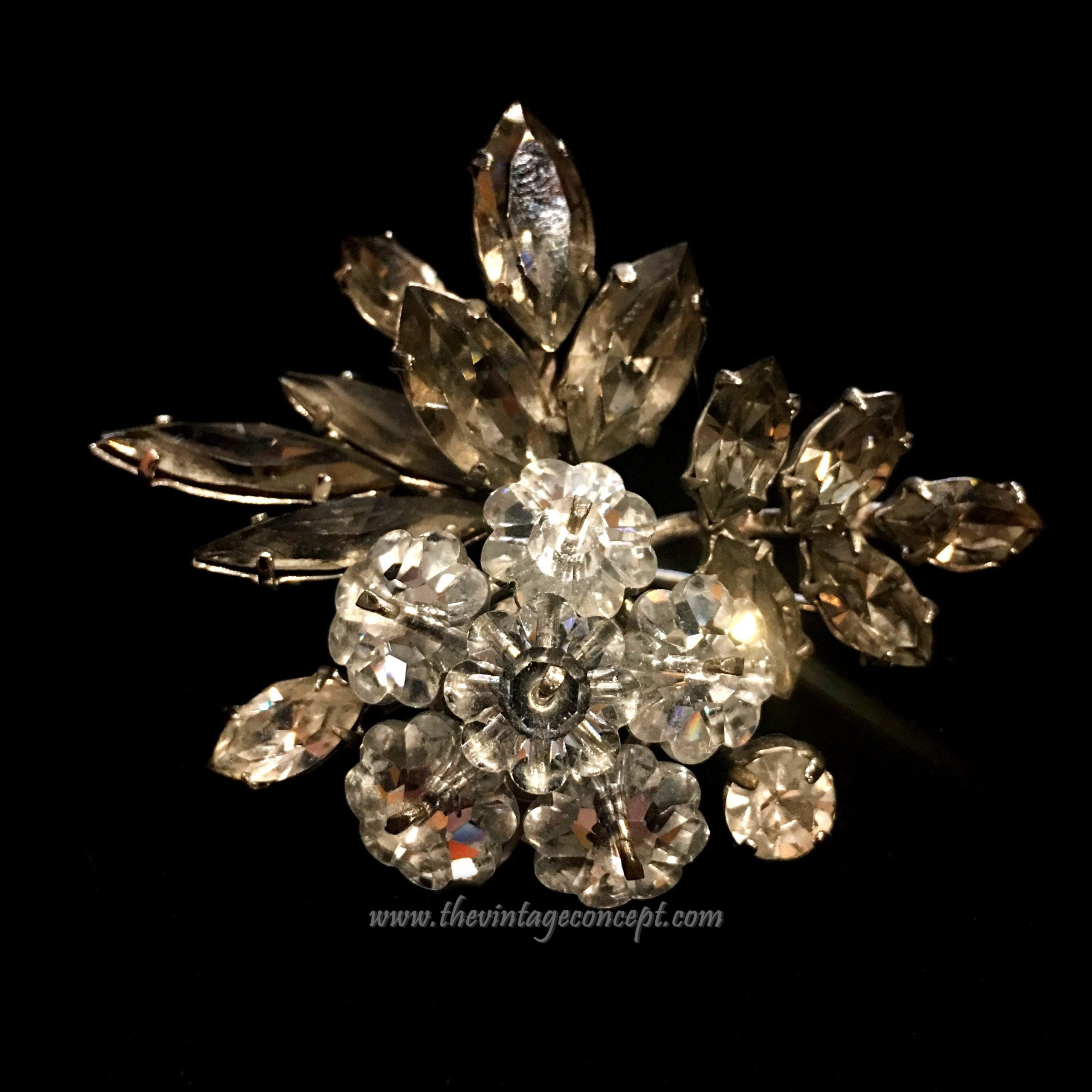 Vintage Concept HK Black & Silver Crystal Brooch
