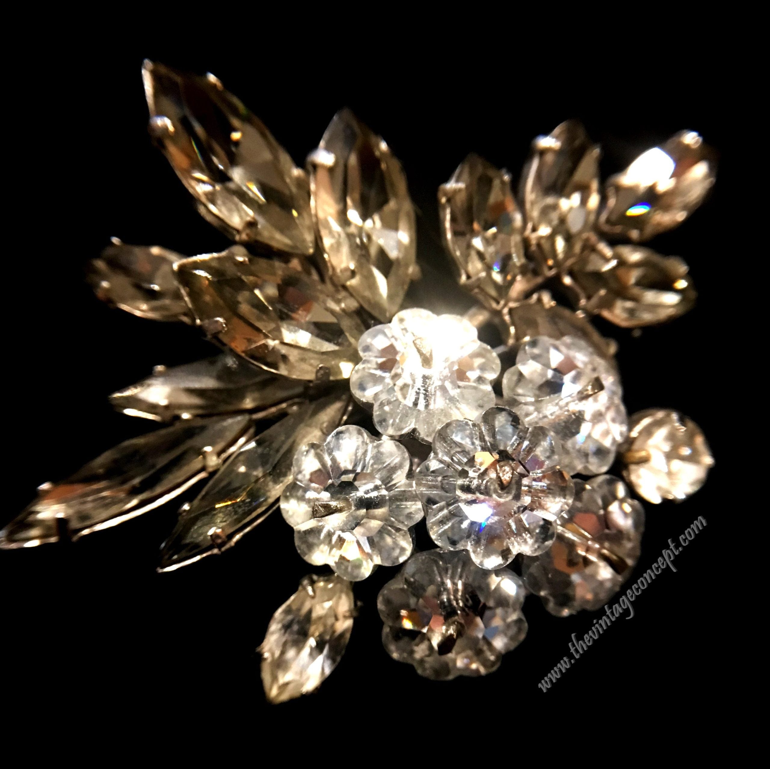 Vintage Concept HK Black & Silver Crystal Brooch