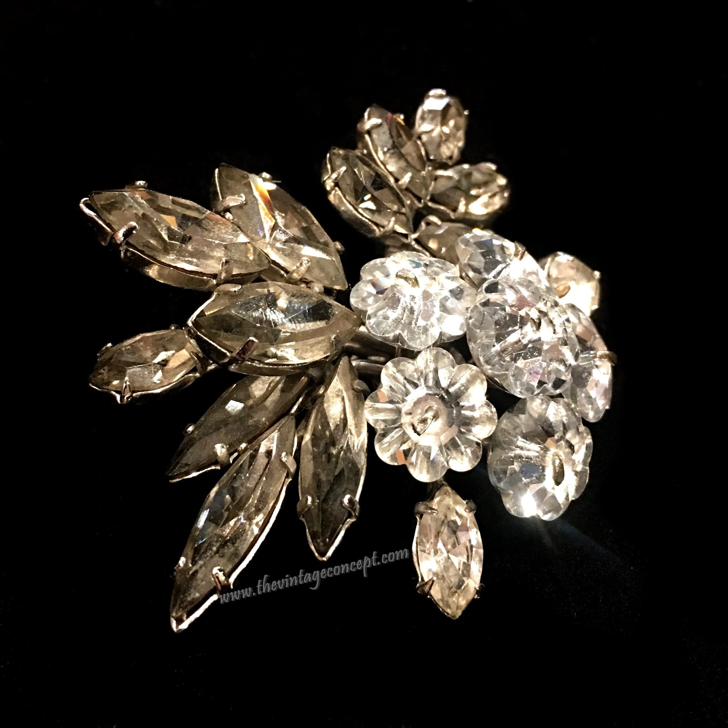 Vintage Concept HK Black & Silver Crystal Brooch
