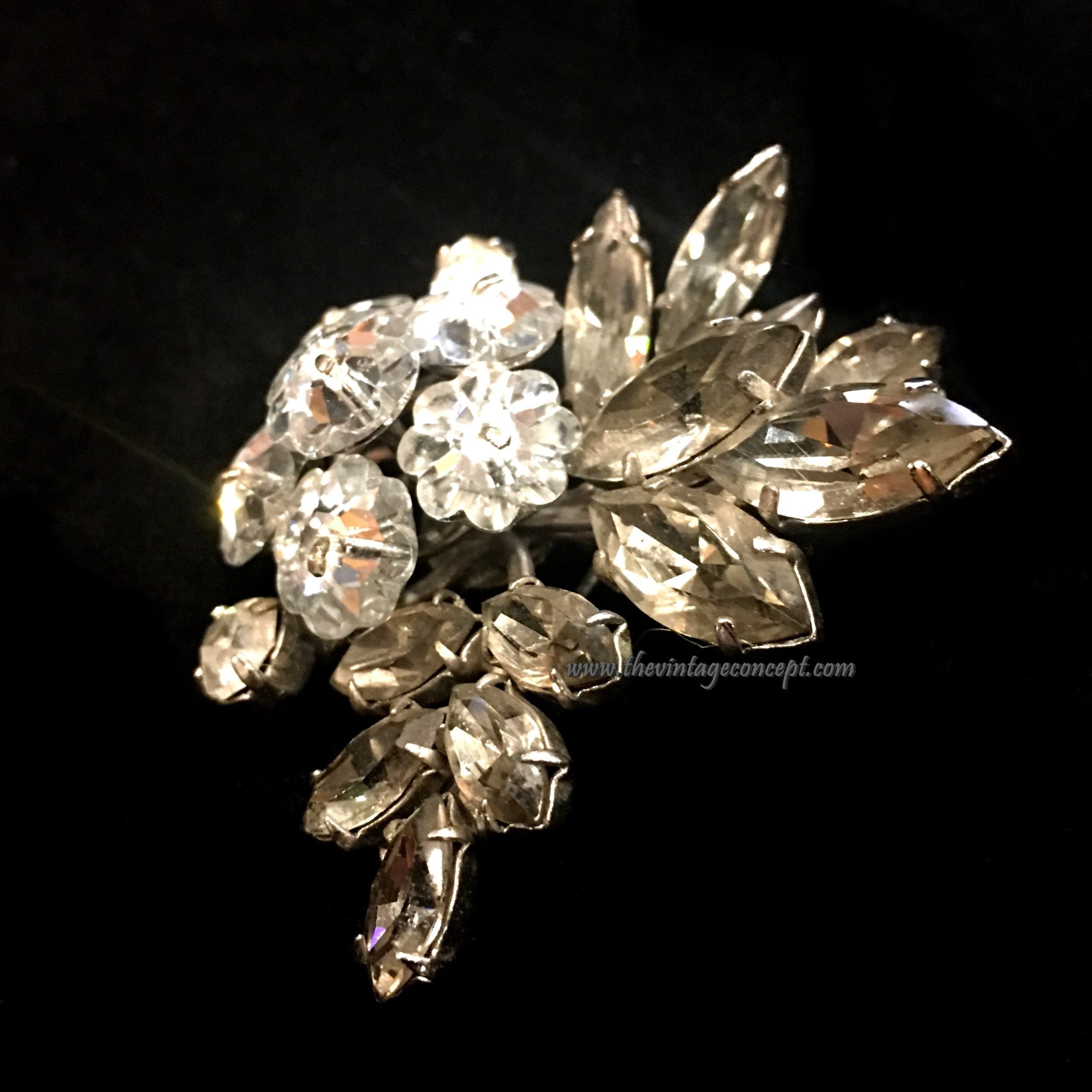 Vintage Concept HK Black & Silver Crystal Brooch