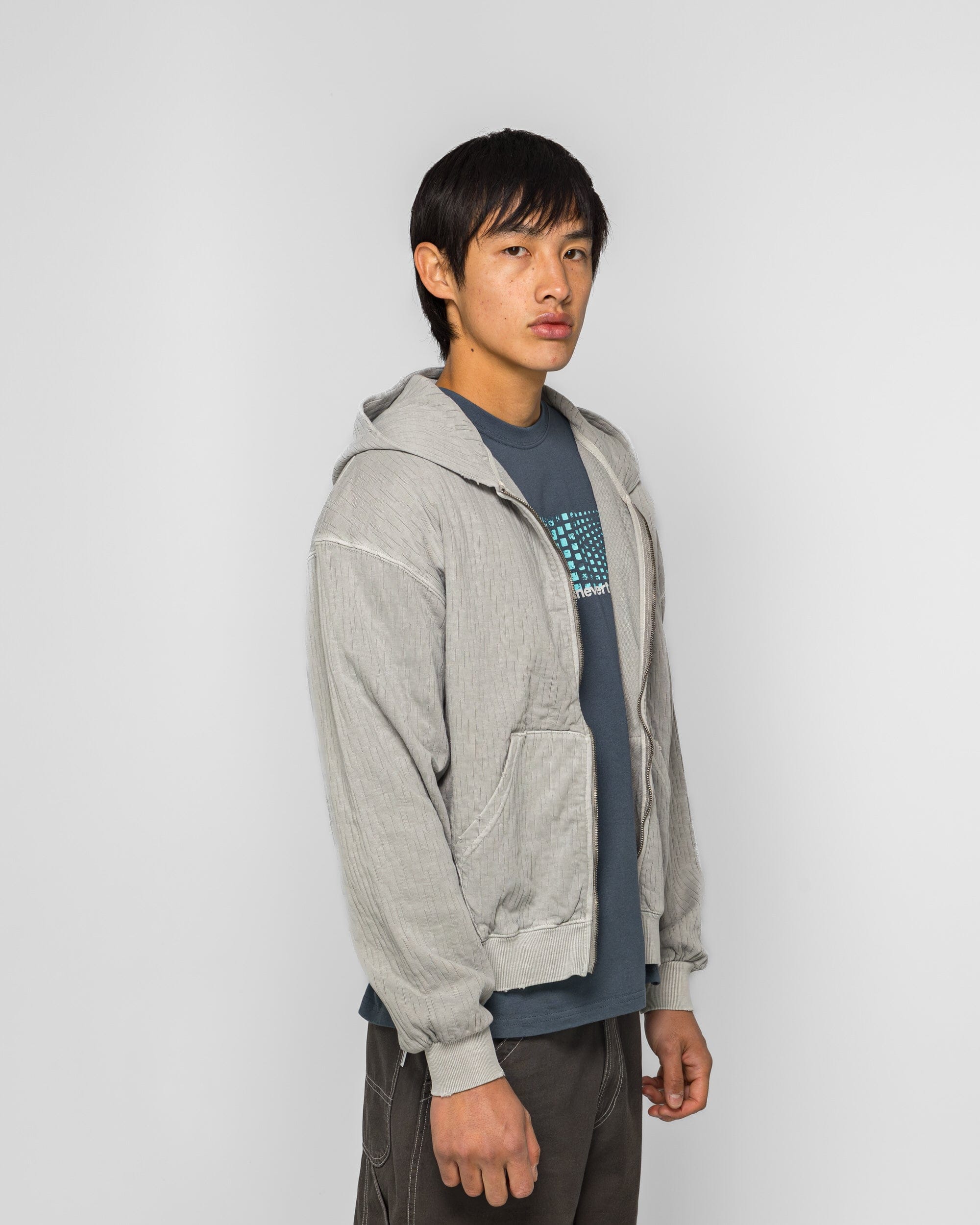 thisisneverthat Damaged Zip Up Hoodie - Khaki Grey