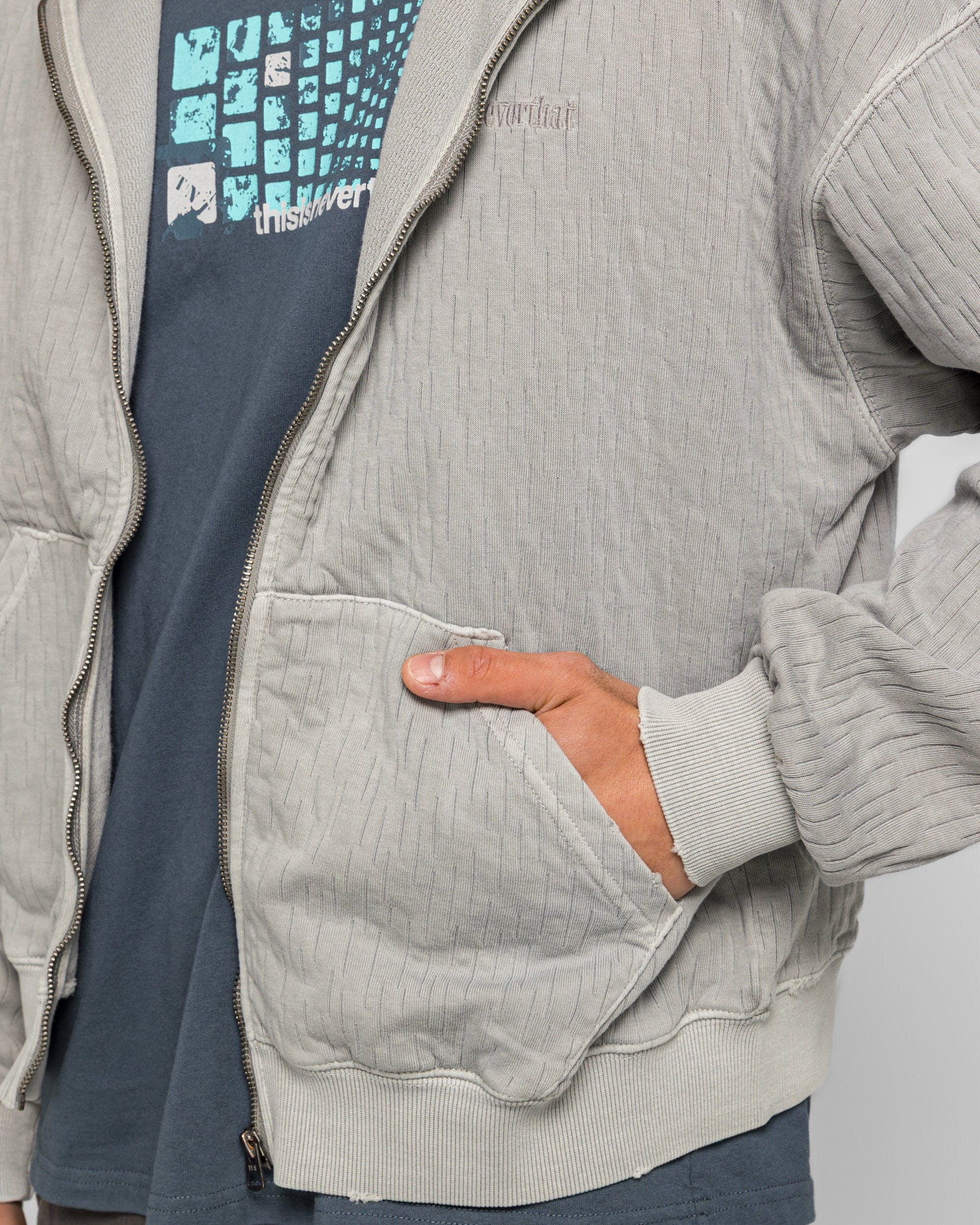 thisisneverthat Damaged Zip Up Hoodie - Khaki Grey