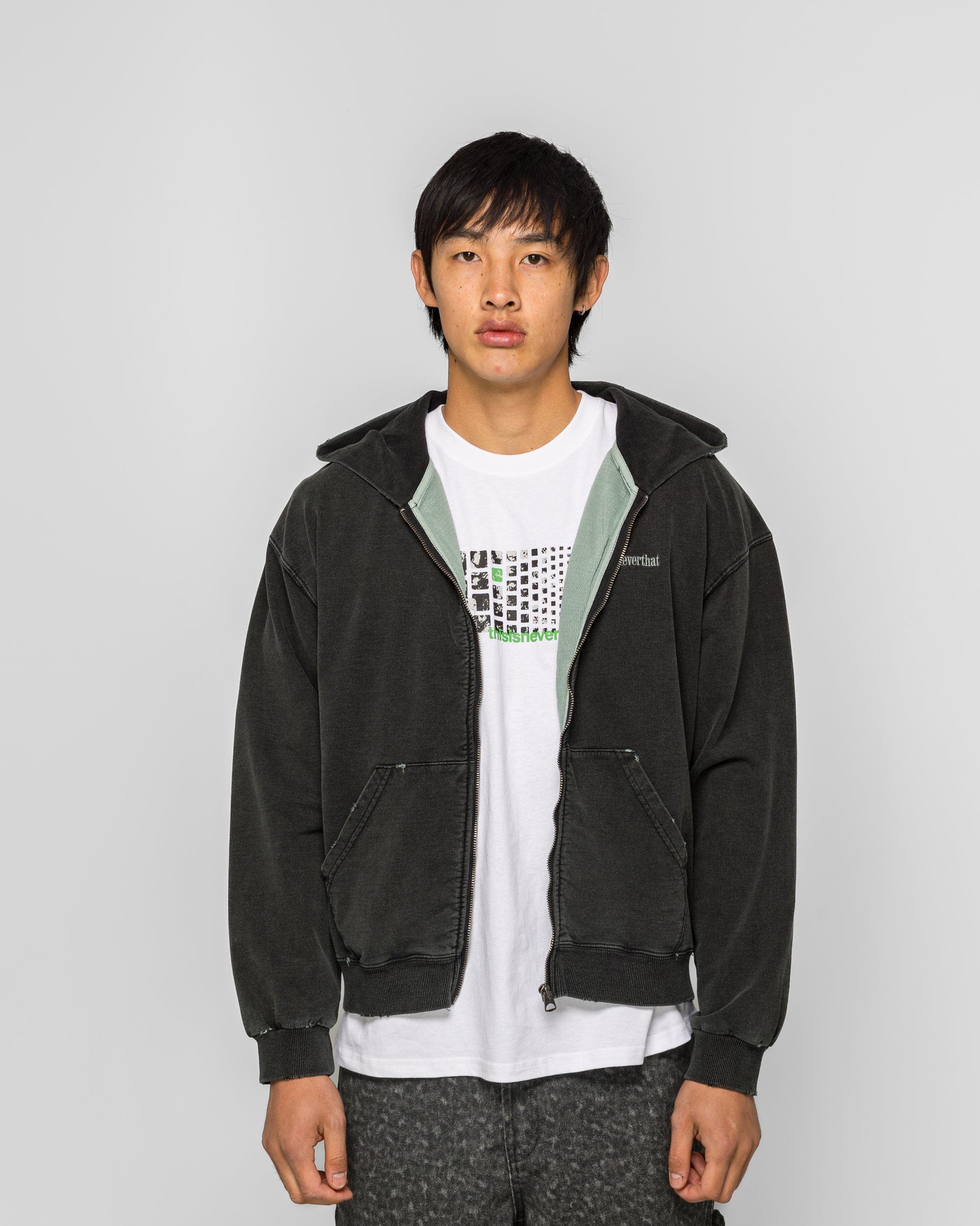 thisisneverthat Damaged Zip Up Hoodie - Faded Black