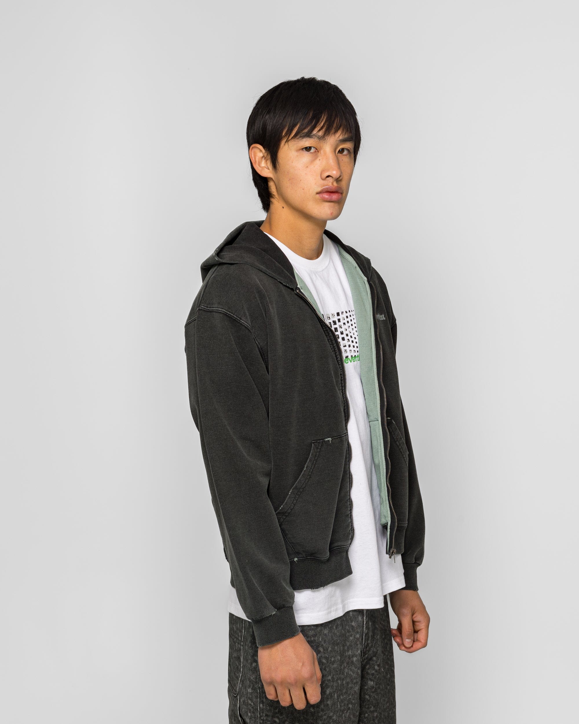thisisneverthat Damaged Zip Up Hoodie - Faded Black