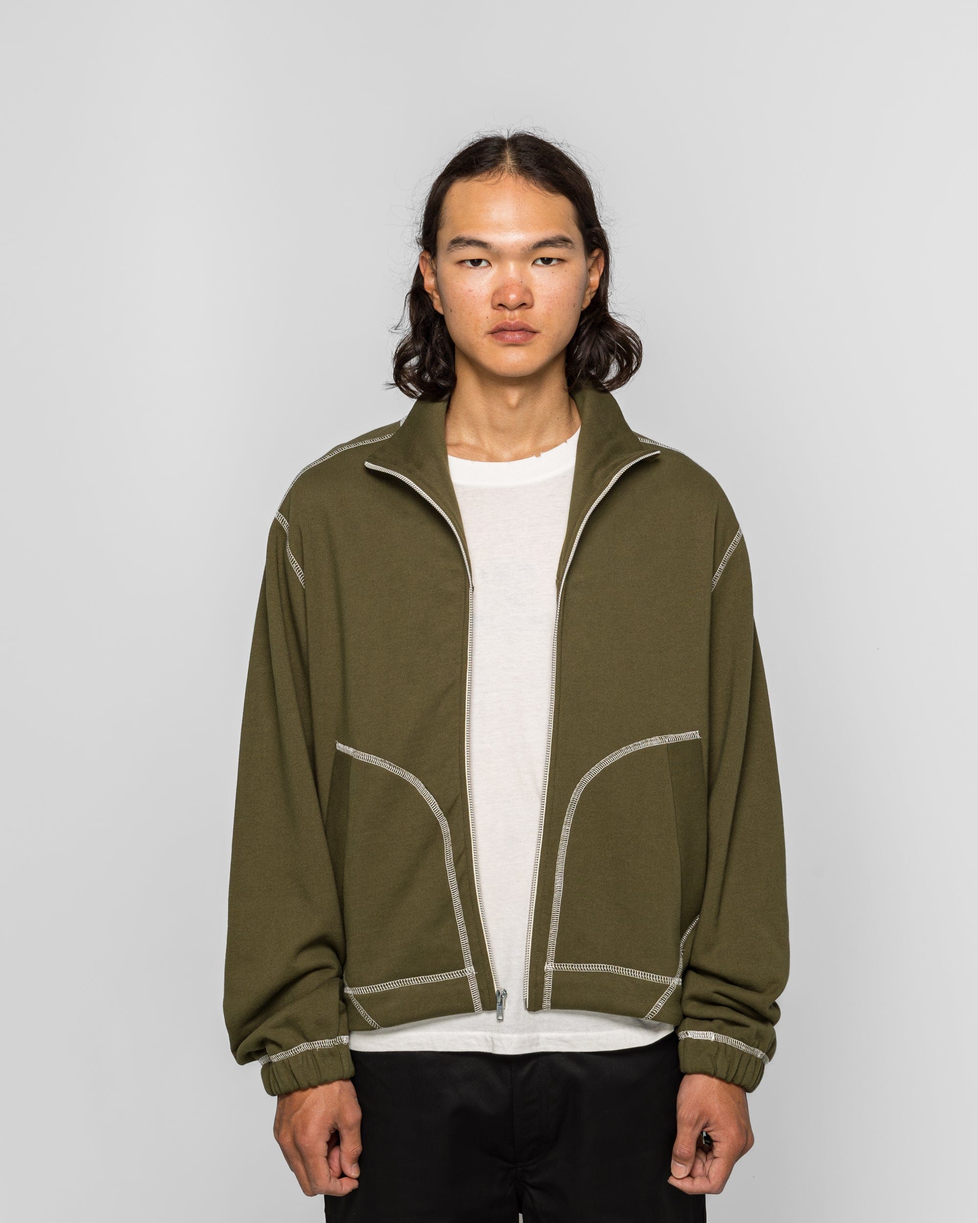 Colin Meredith Knot Zip Sweater - Olive
