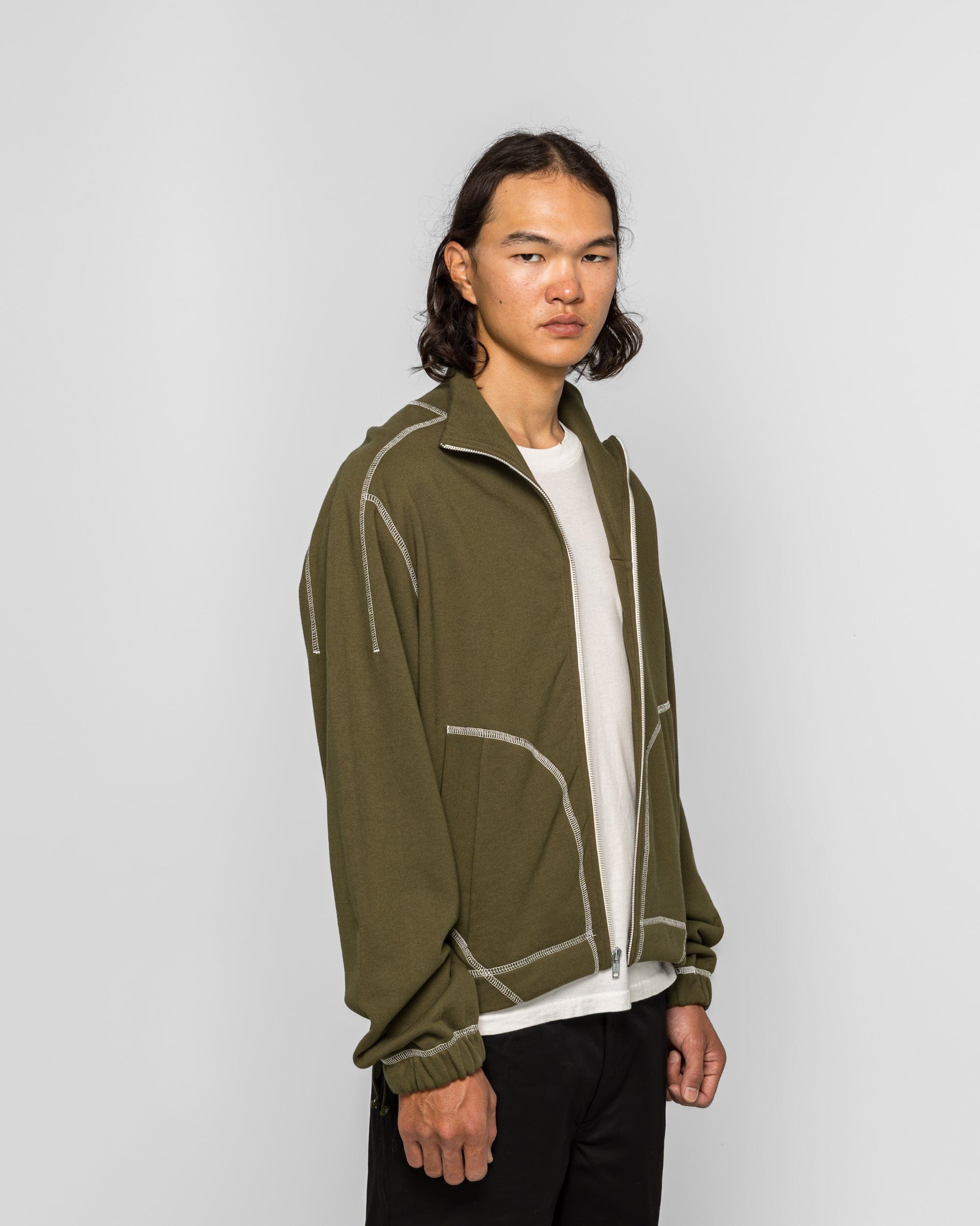 Colin Meredith Knot Zip Sweater - Olive