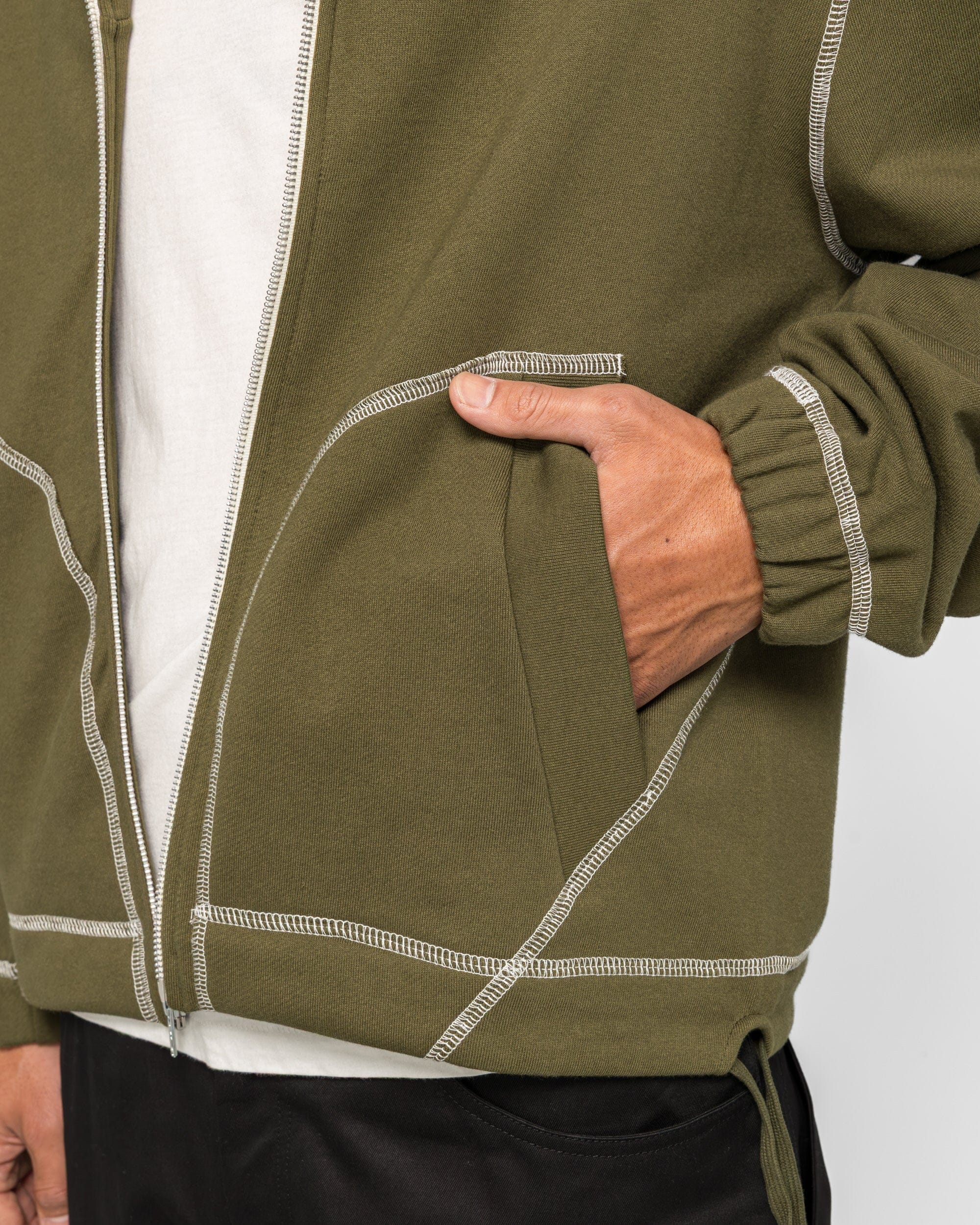 Colin Meredith Knot Zip Sweater - Olive