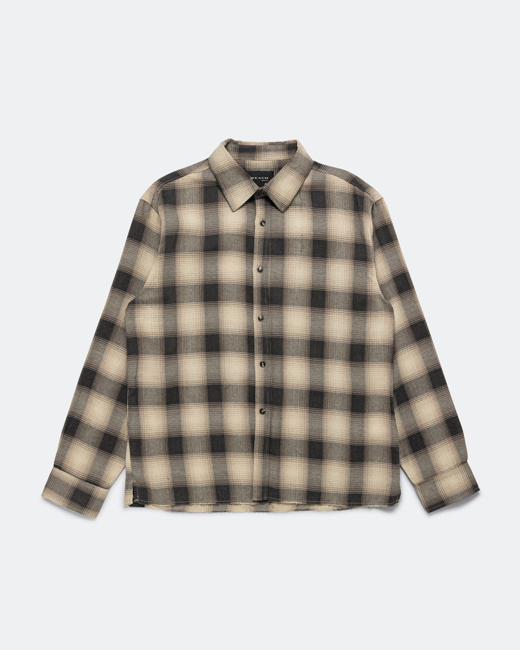 Beach Brains Hold LS Shirt - Cream/Navy Plaid