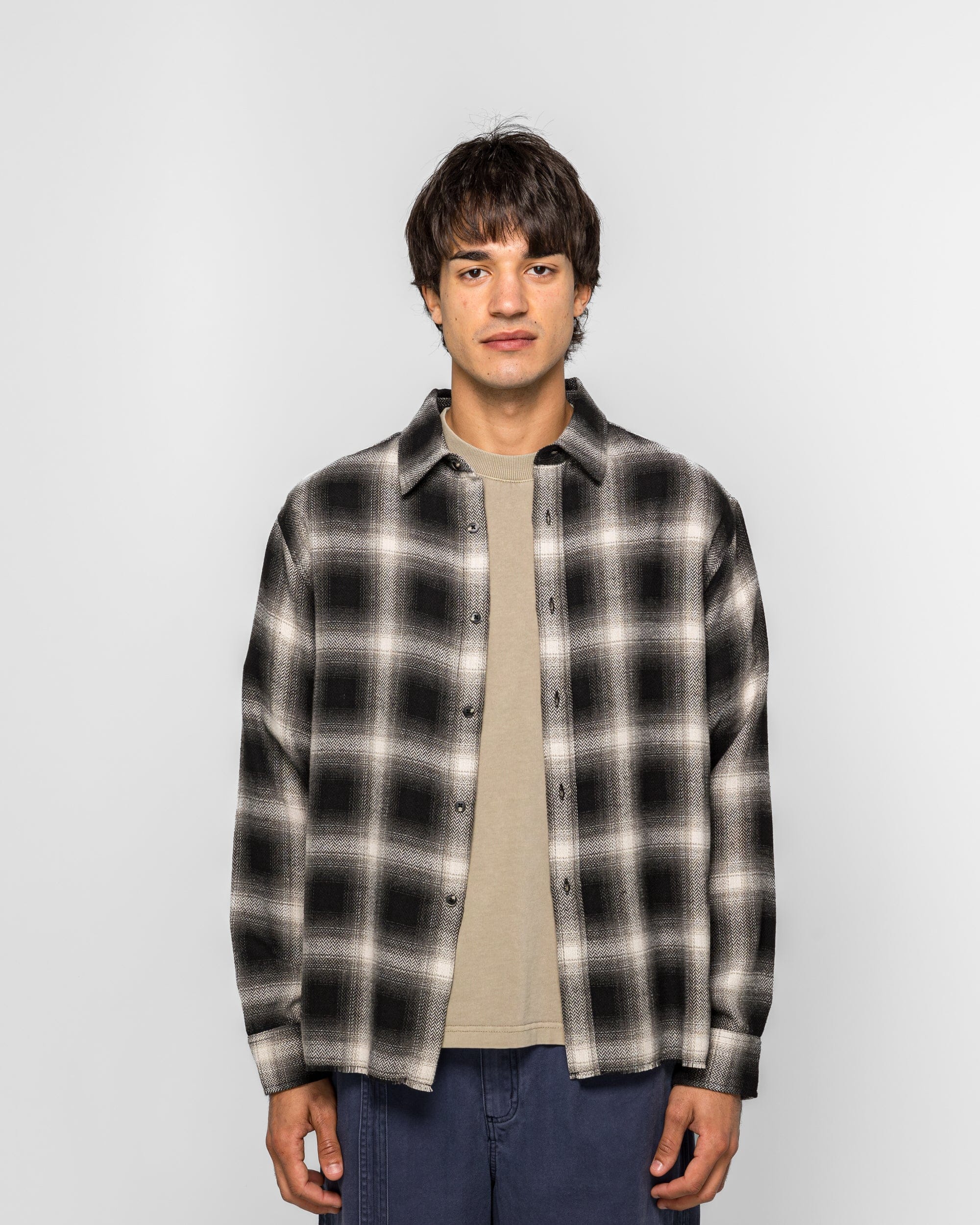 Beach Brains Hold LS Shirt - Black Plaid