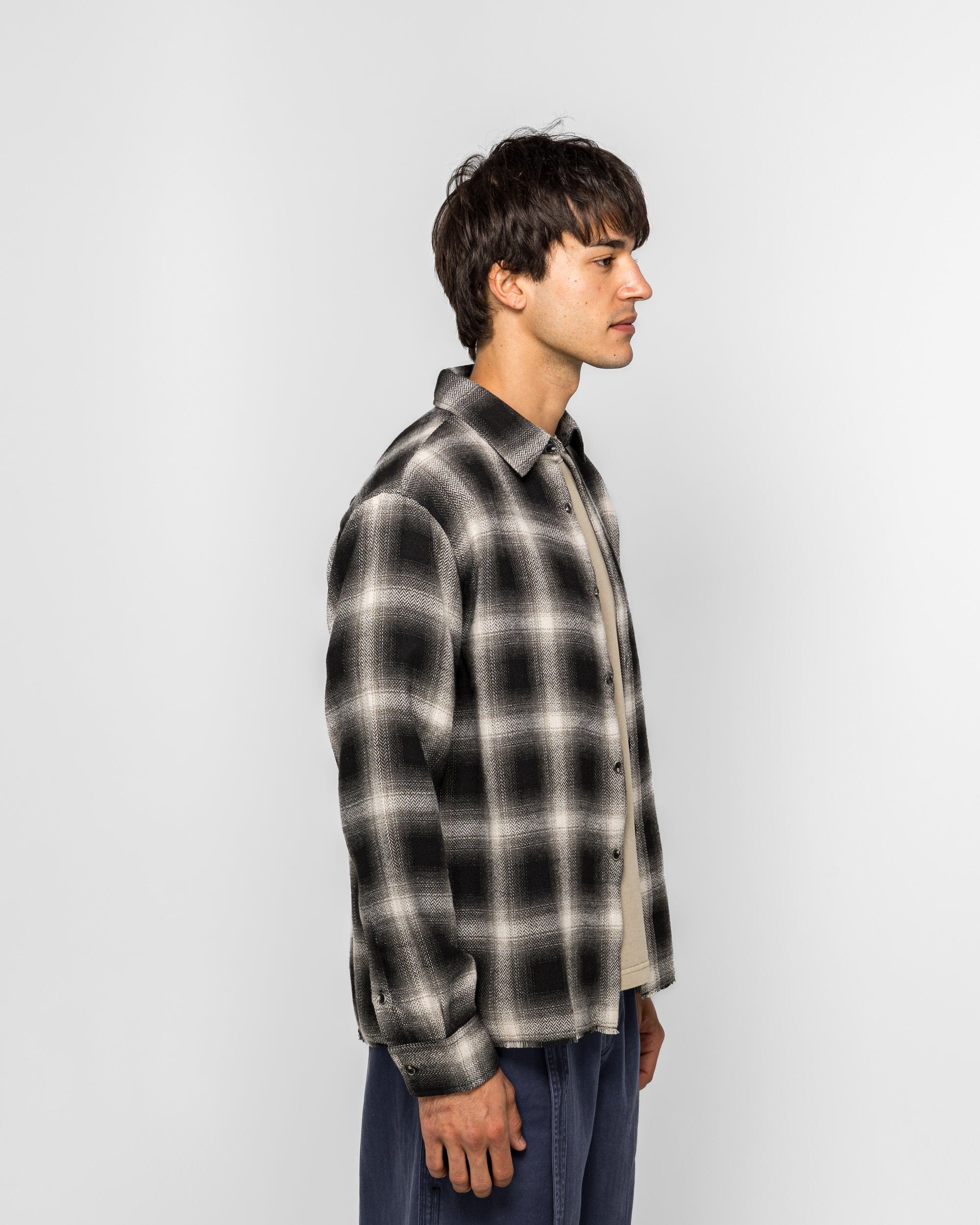 Beach Brains Hold LS Shirt - Black Plaid