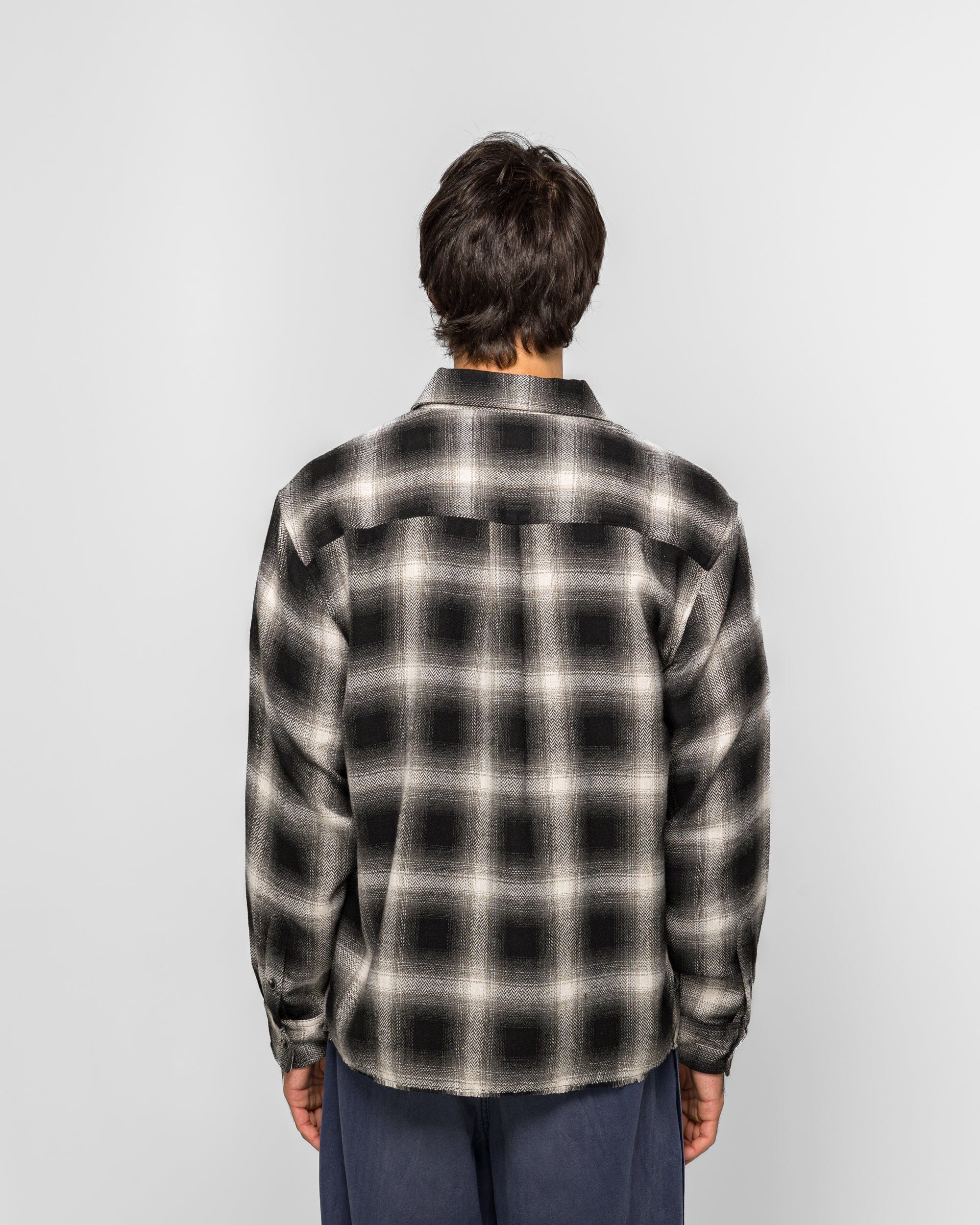 Beach Brains Hold LS Shirt - Black Plaid