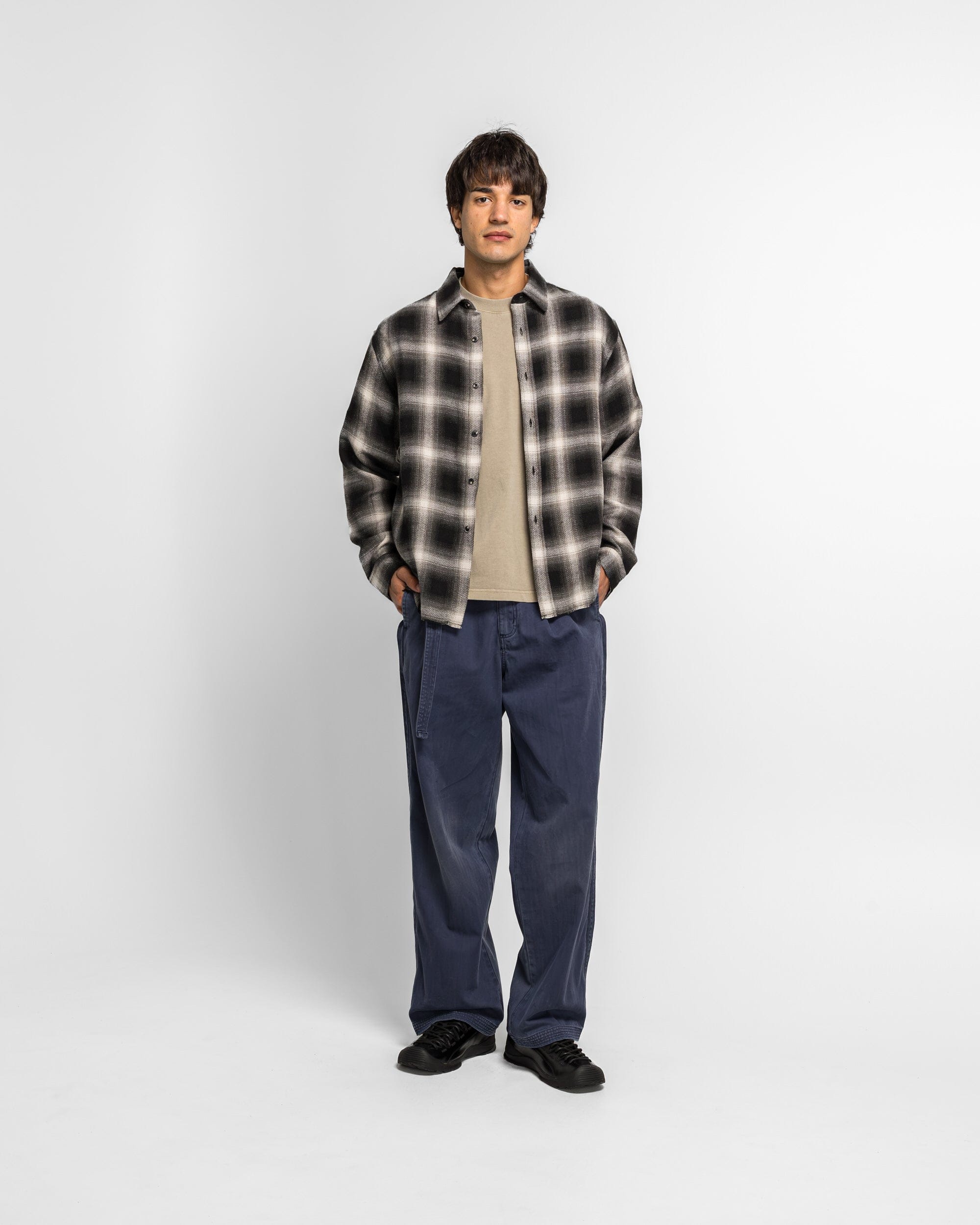 Beach Brains Hold LS Shirt - Black Plaid