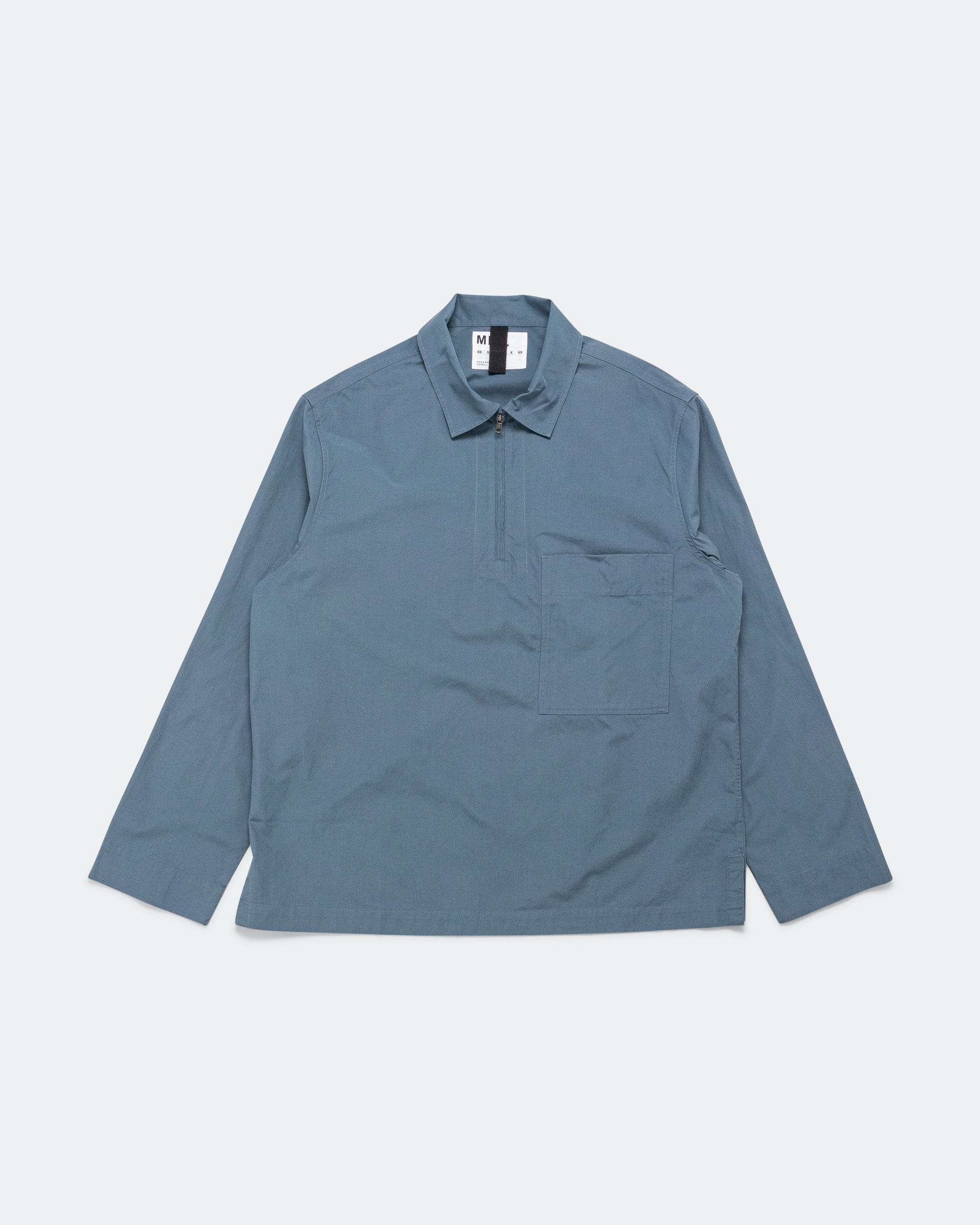 MHL. LS Half Zip Shirt - Blue Sanded Cotton Poplin Uniform