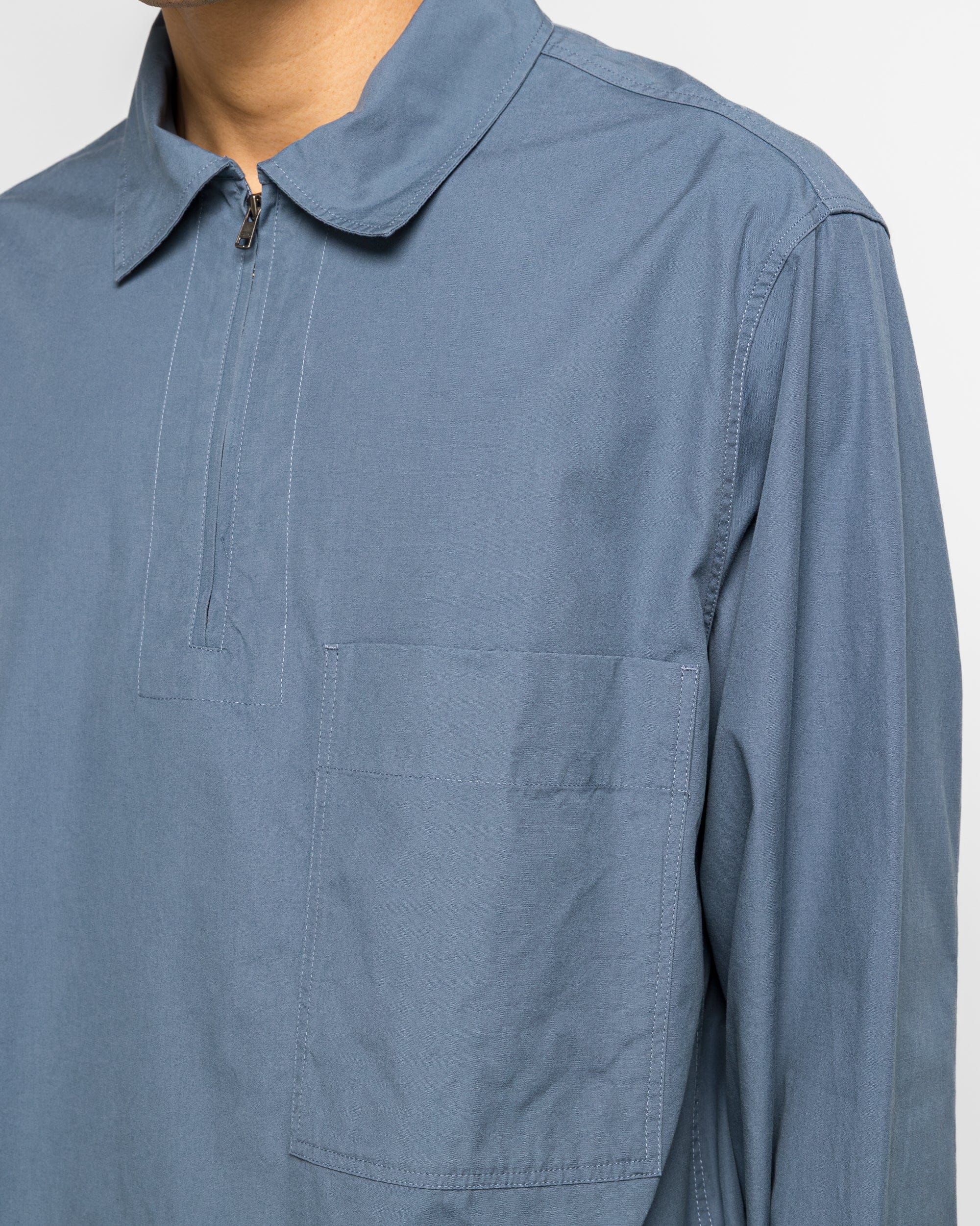 MHL. LS Half Zip Shirt - Blue Sanded Cotton Poplin Uniform