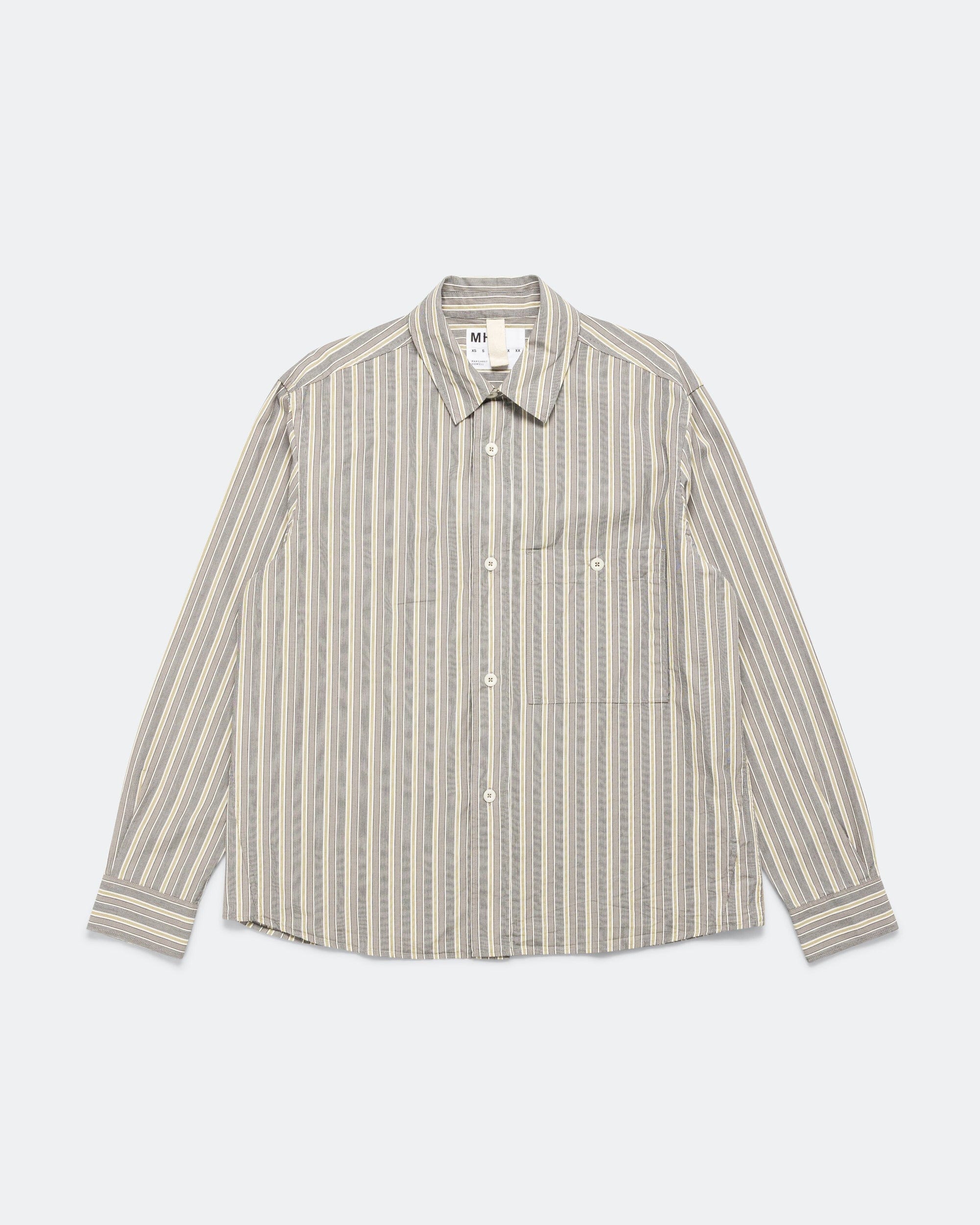 MHL. Overall Shirt - Cotton Off White/Grey Pyjama Stripe