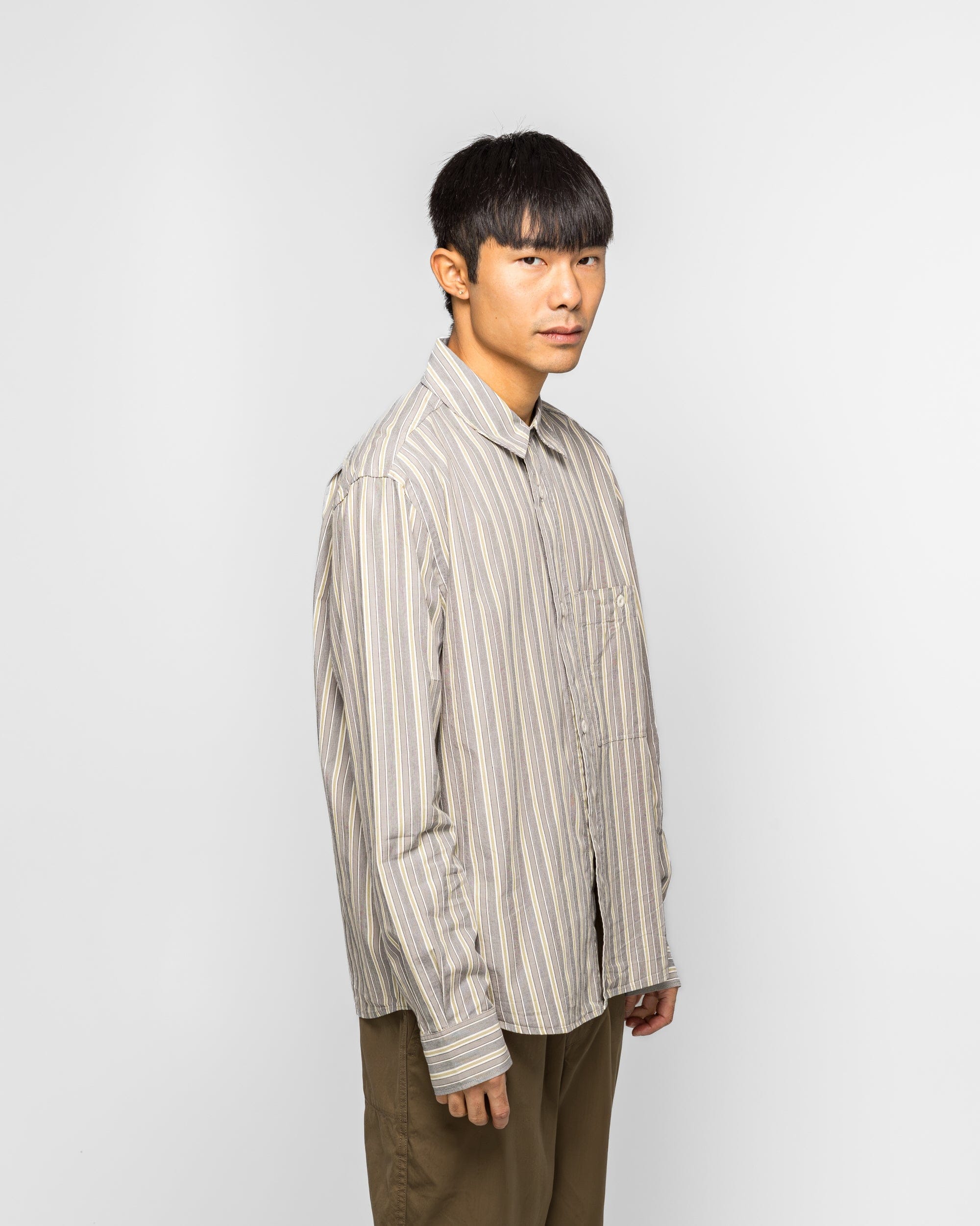 MHL. Overall Shirt - Cotton Off White/Grey Pyjama Stripe