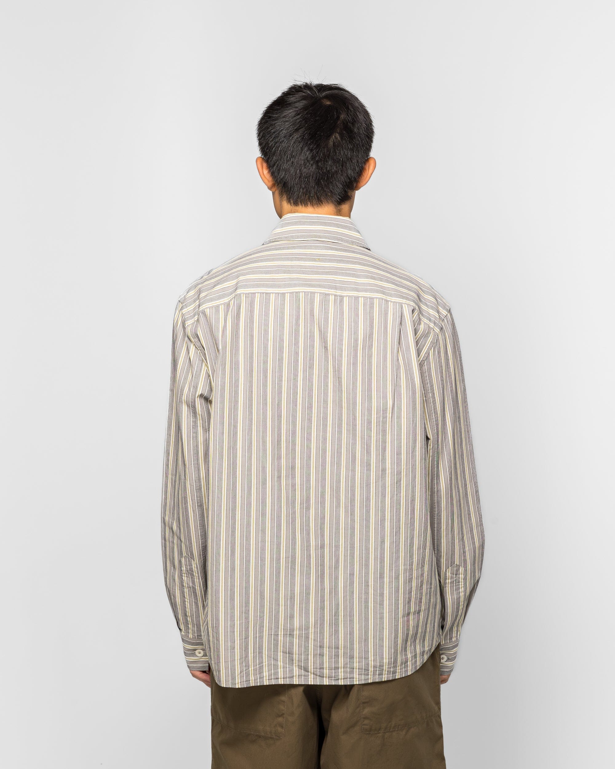 MHL. Overall Shirt - Cotton Off White/Grey Pyjama Stripe