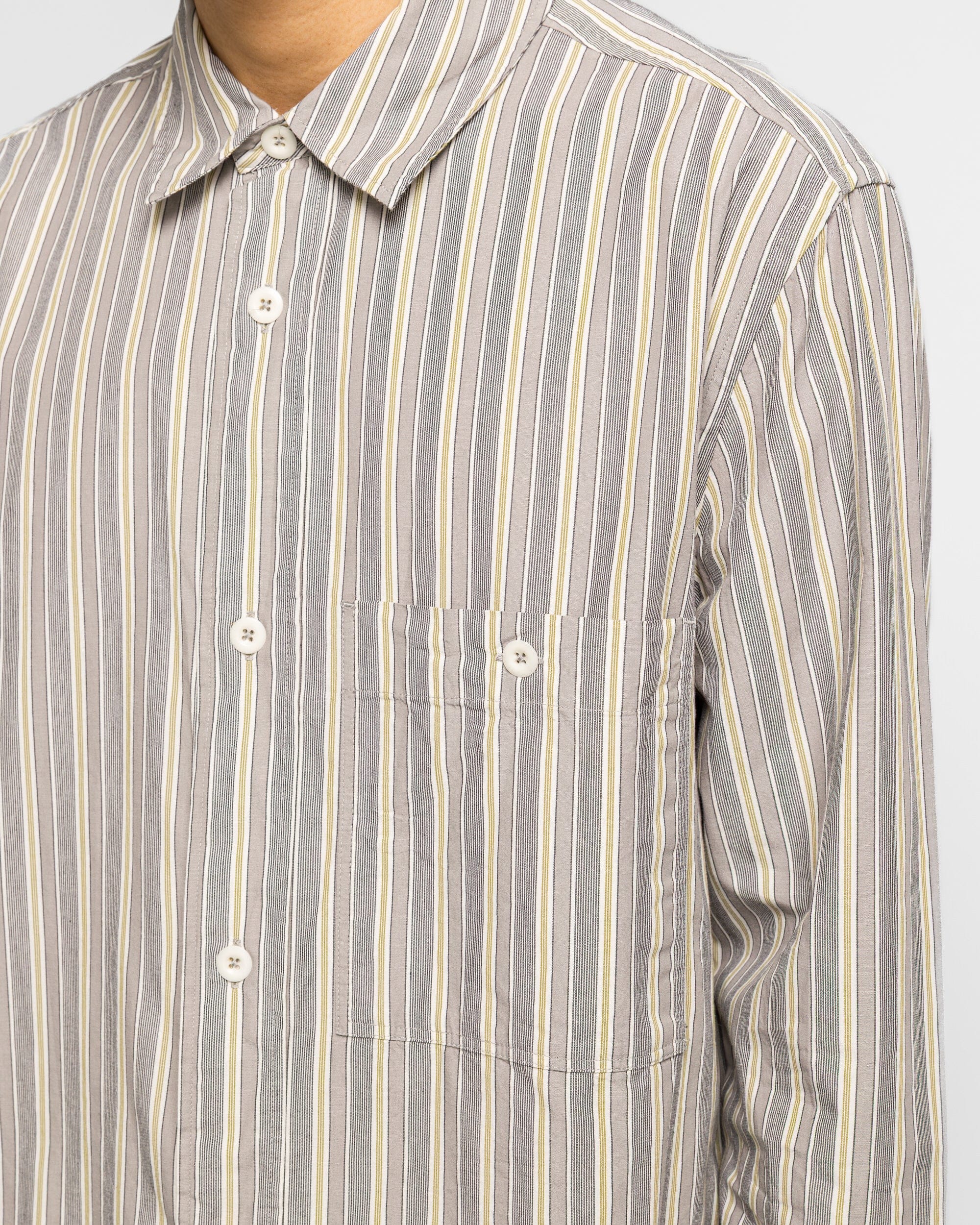 MHL. Overall Shirt - Cotton Off White/Grey Pyjama Stripe