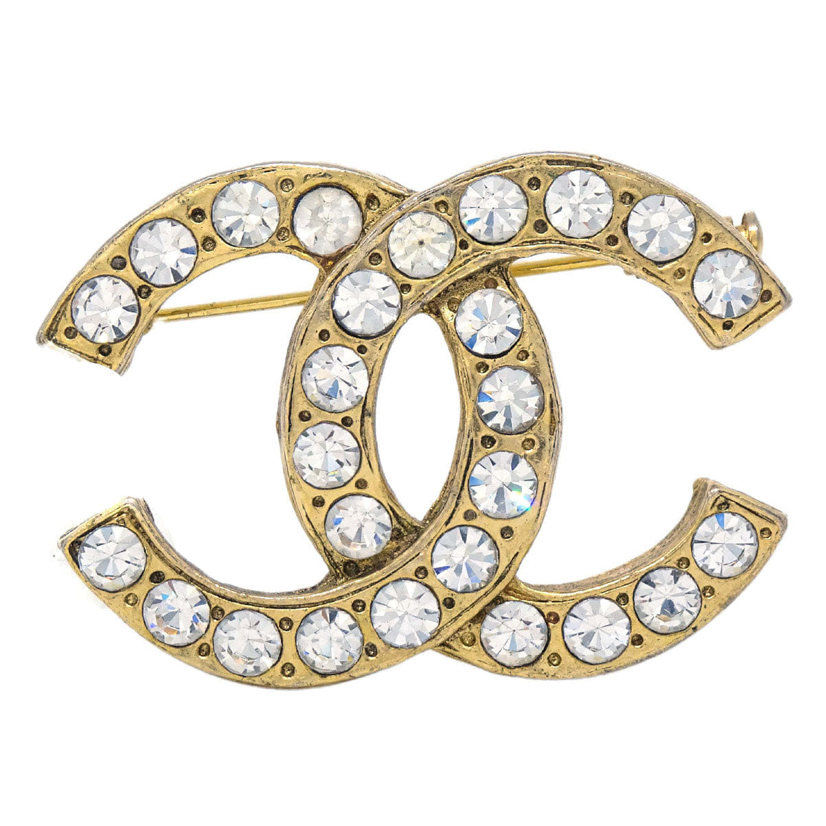 Chanel CC Brooch Pin Gold Rhinestone