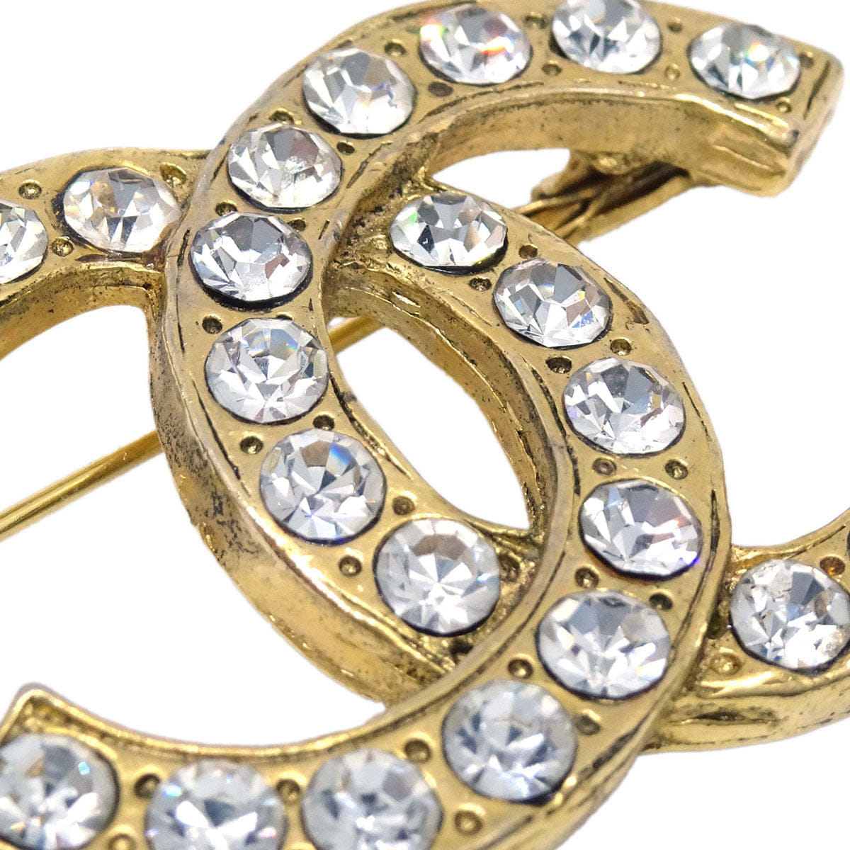 Chanel CC Brooch Pin Gold Rhinestone