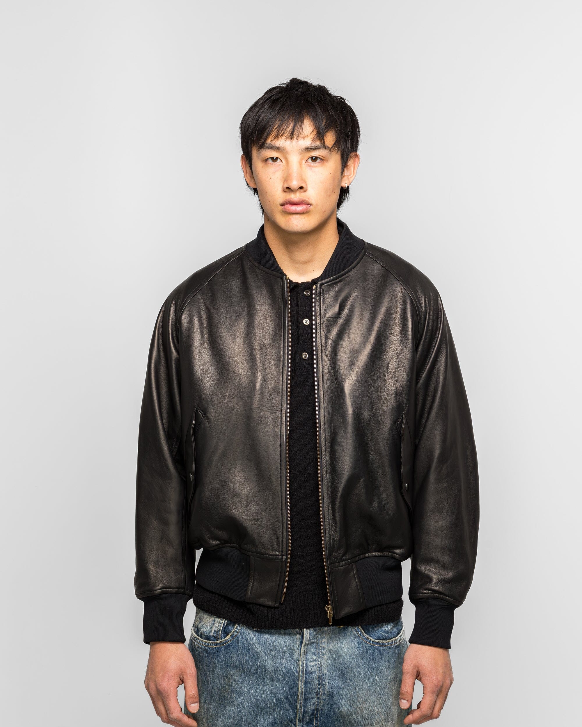 A.PRESSE Leather L2-B Flight Jacket - Black