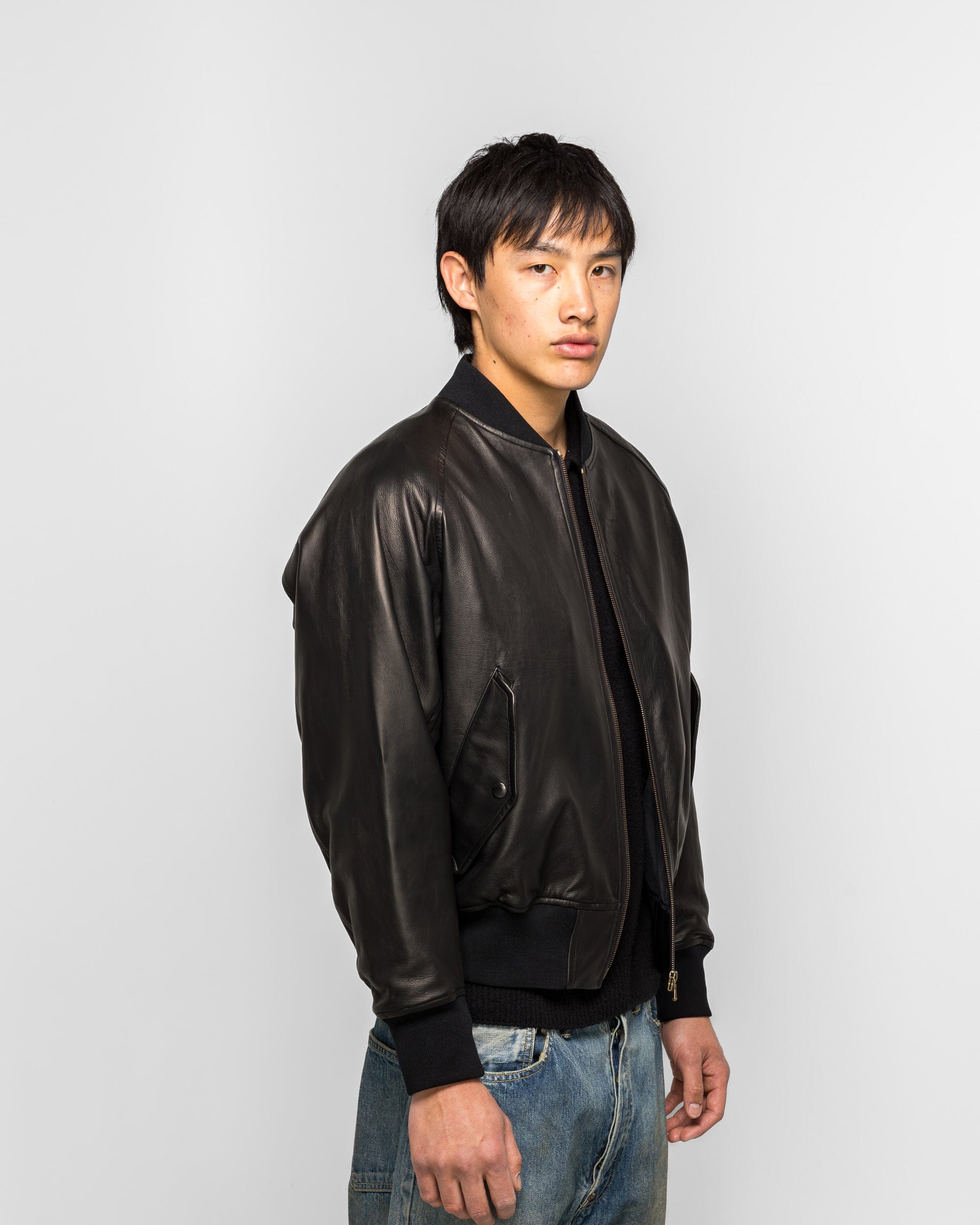 A.PRESSE Leather L2-B Flight Jacket - Black