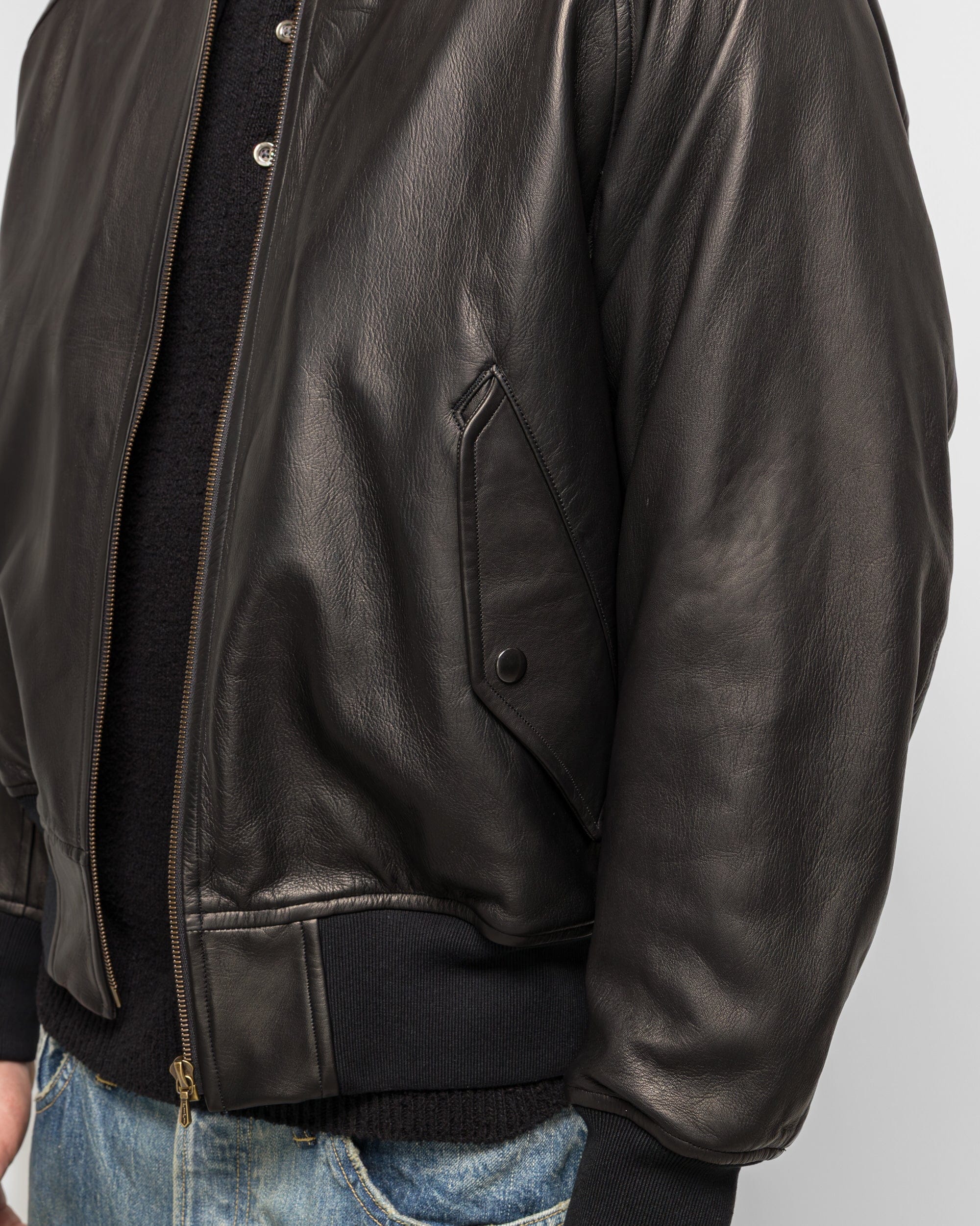 A.PRESSE Leather L2-B Flight Jacket - Black