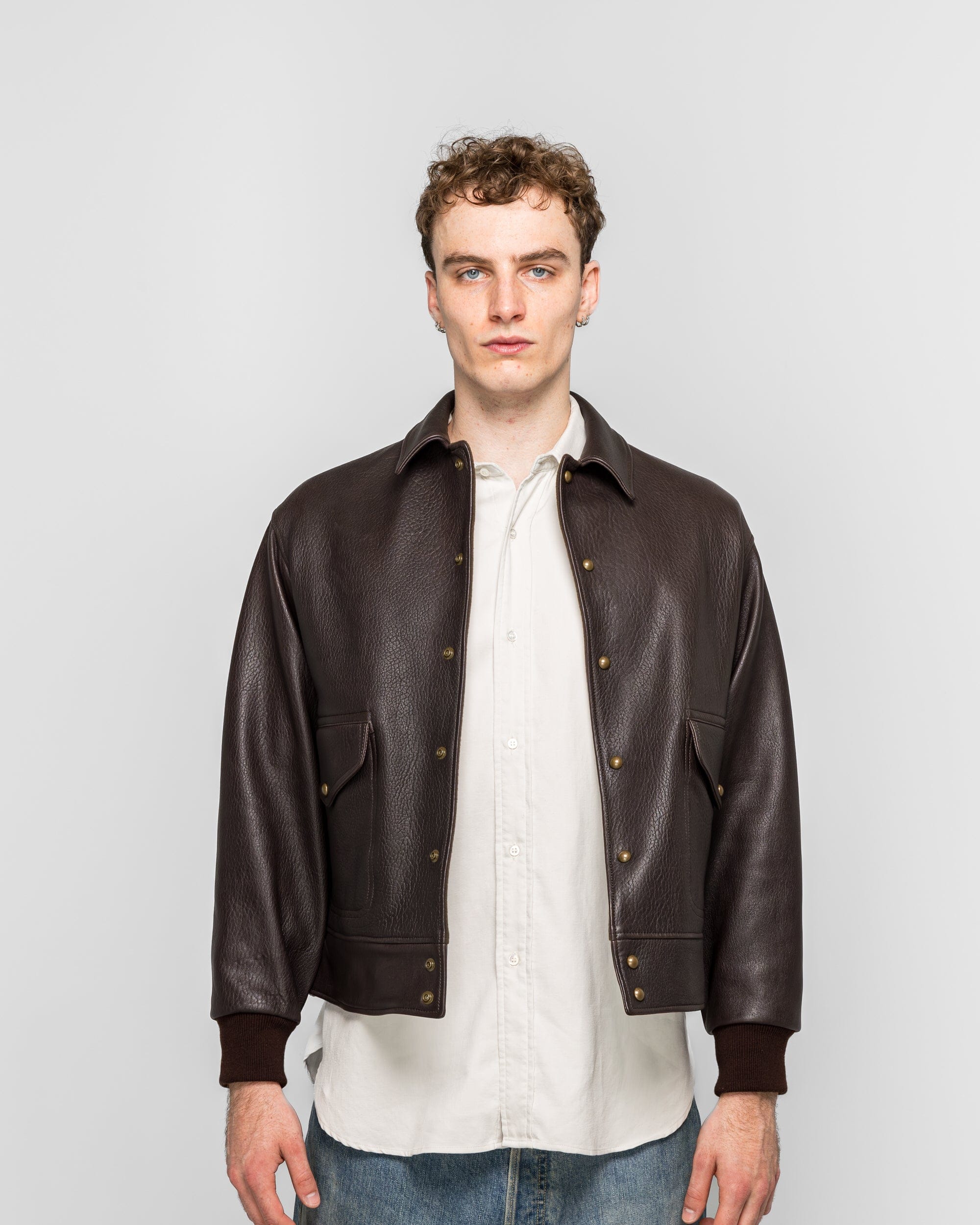 A.PRESSE Leather A-1 Flight Jacket - Brown