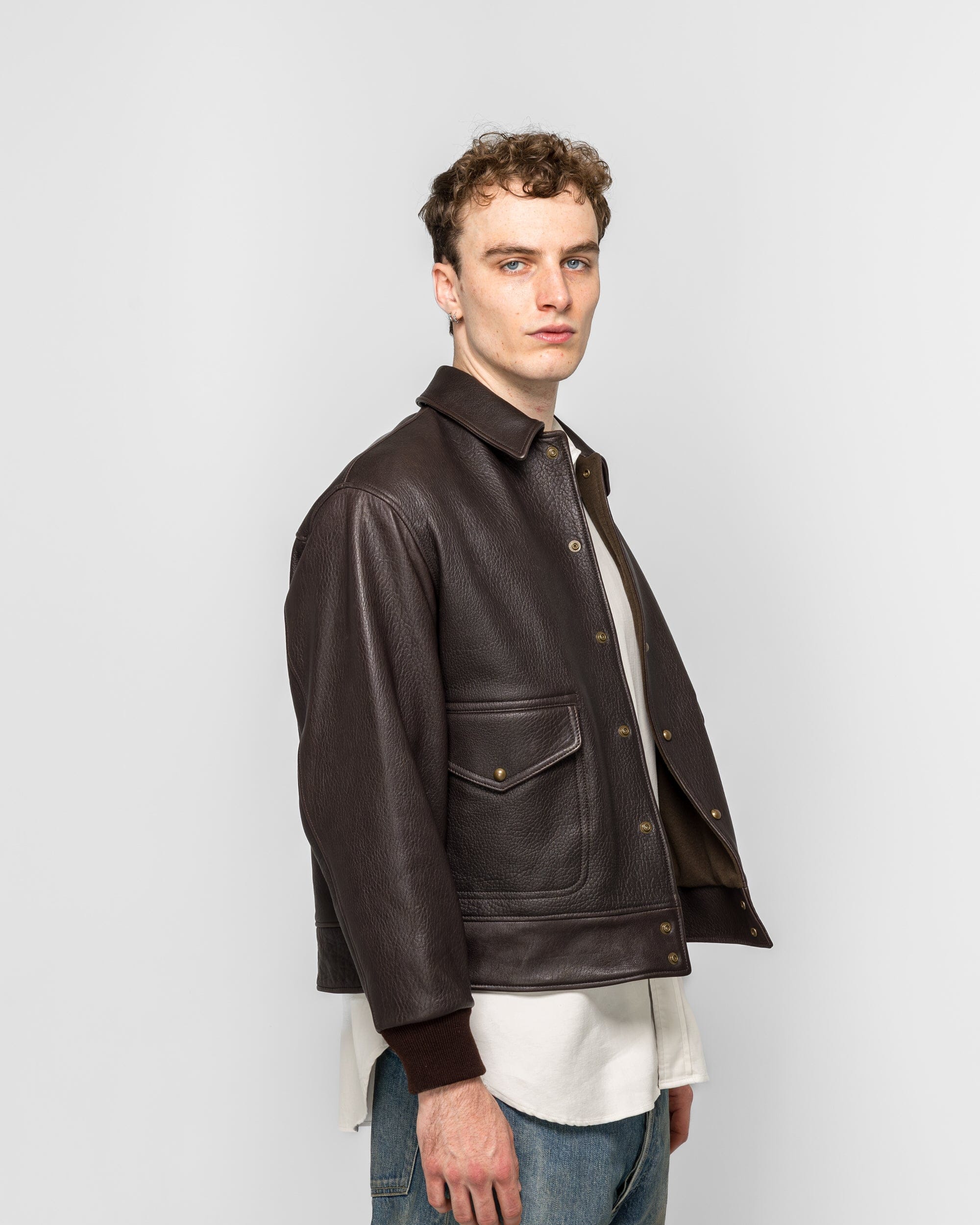 A.PRESSE Leather A-1 Flight Jacket - Brown