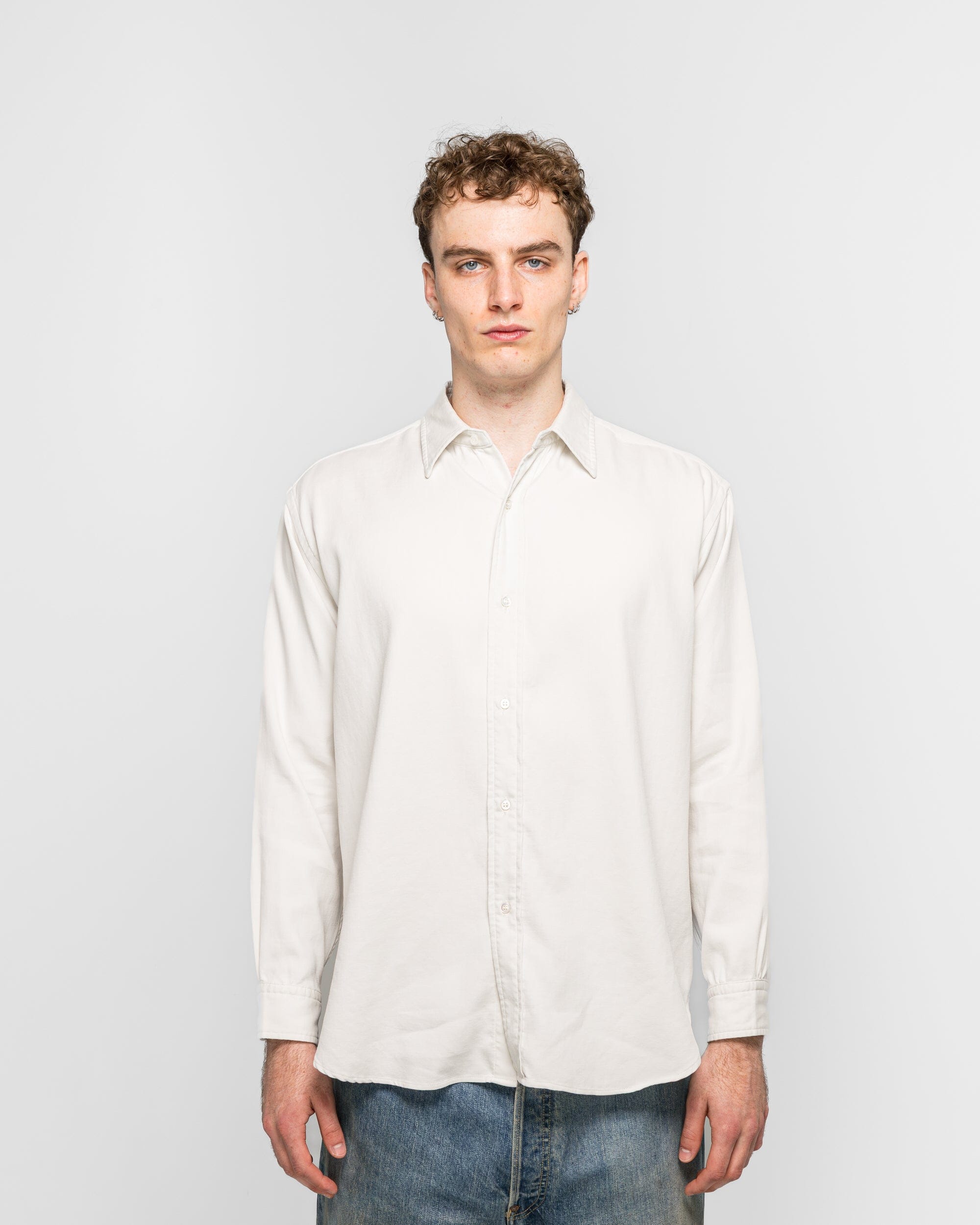 A.PRESSE Double Weave Twill Regular Collar Shirt - Ecru