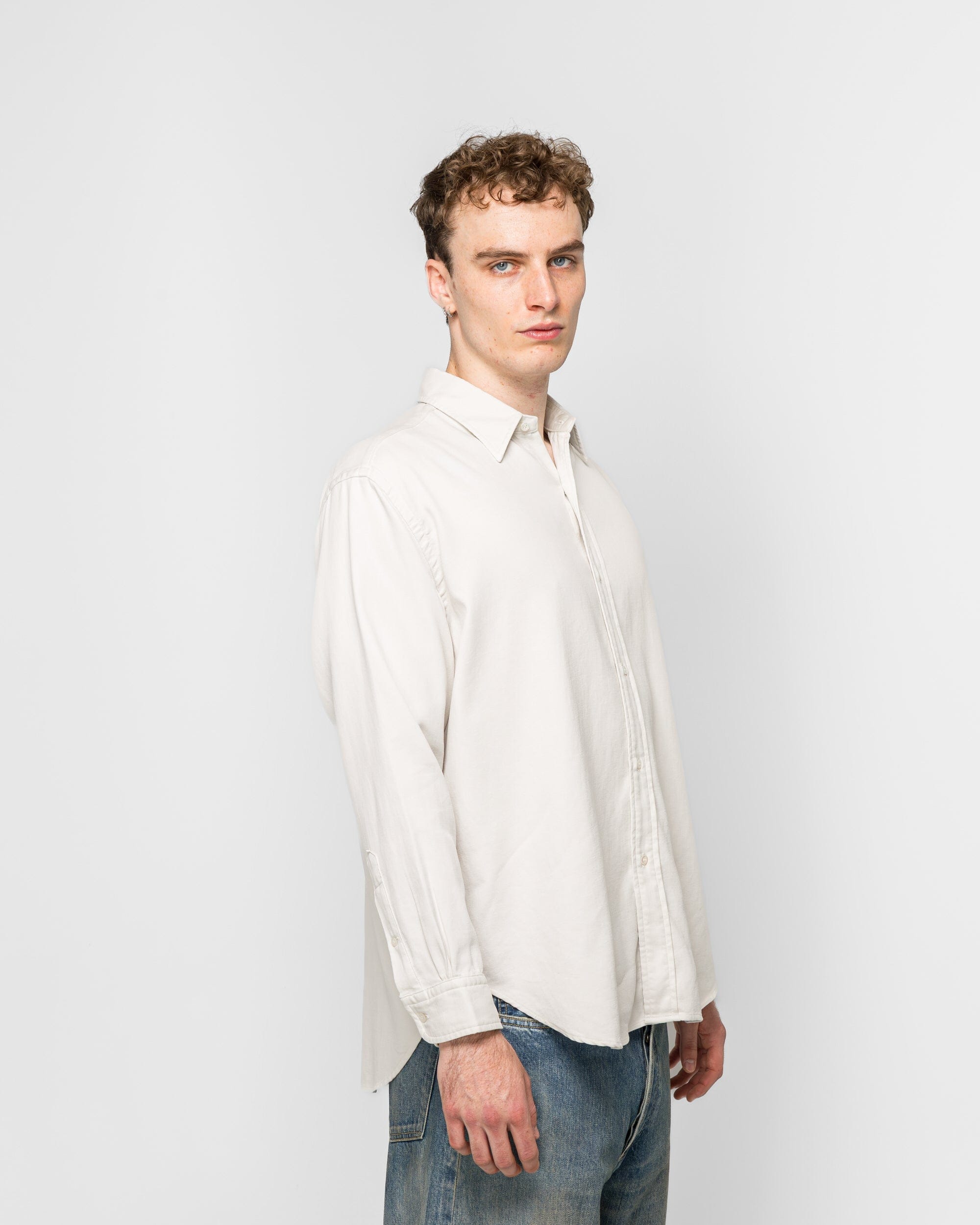 A.PRESSE Double Weave Twill Regular Collar Shirt - Ecru