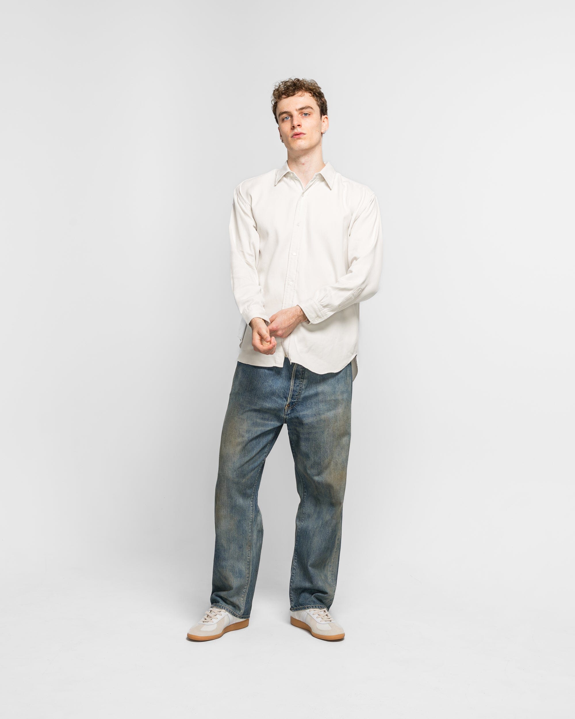 A.PRESSE Double Weave Twill Regular Collar Shirt - Ecru