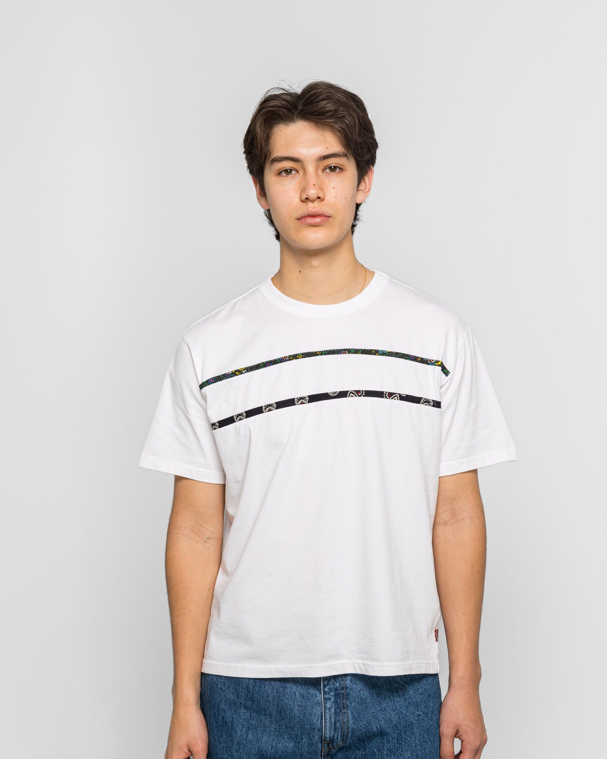 NOMARHYTHM TEXTILE Border Patchwork T-Shirt - White