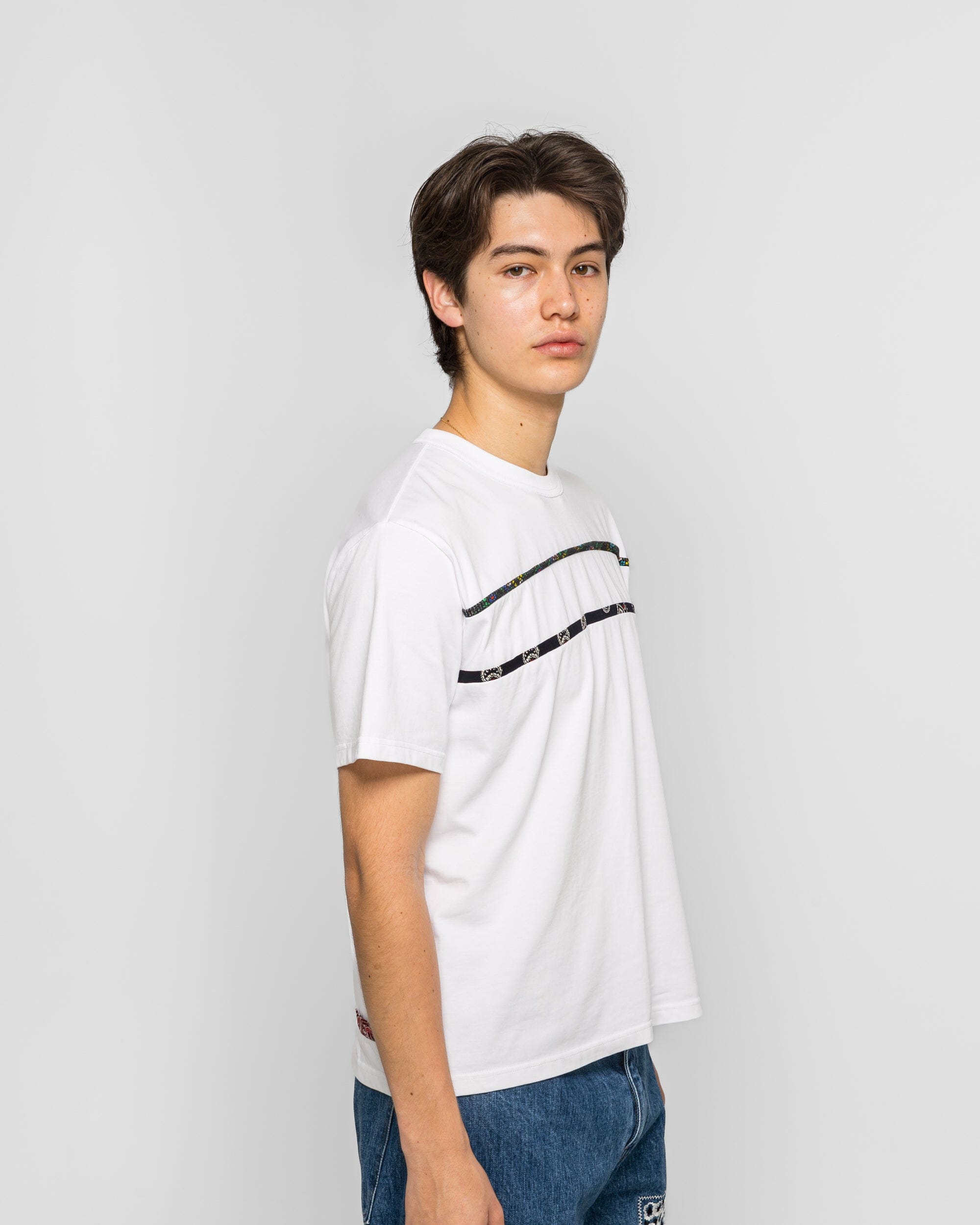 NOMARHYTHM TEXTILE Border Patchwork T-Shirt - White